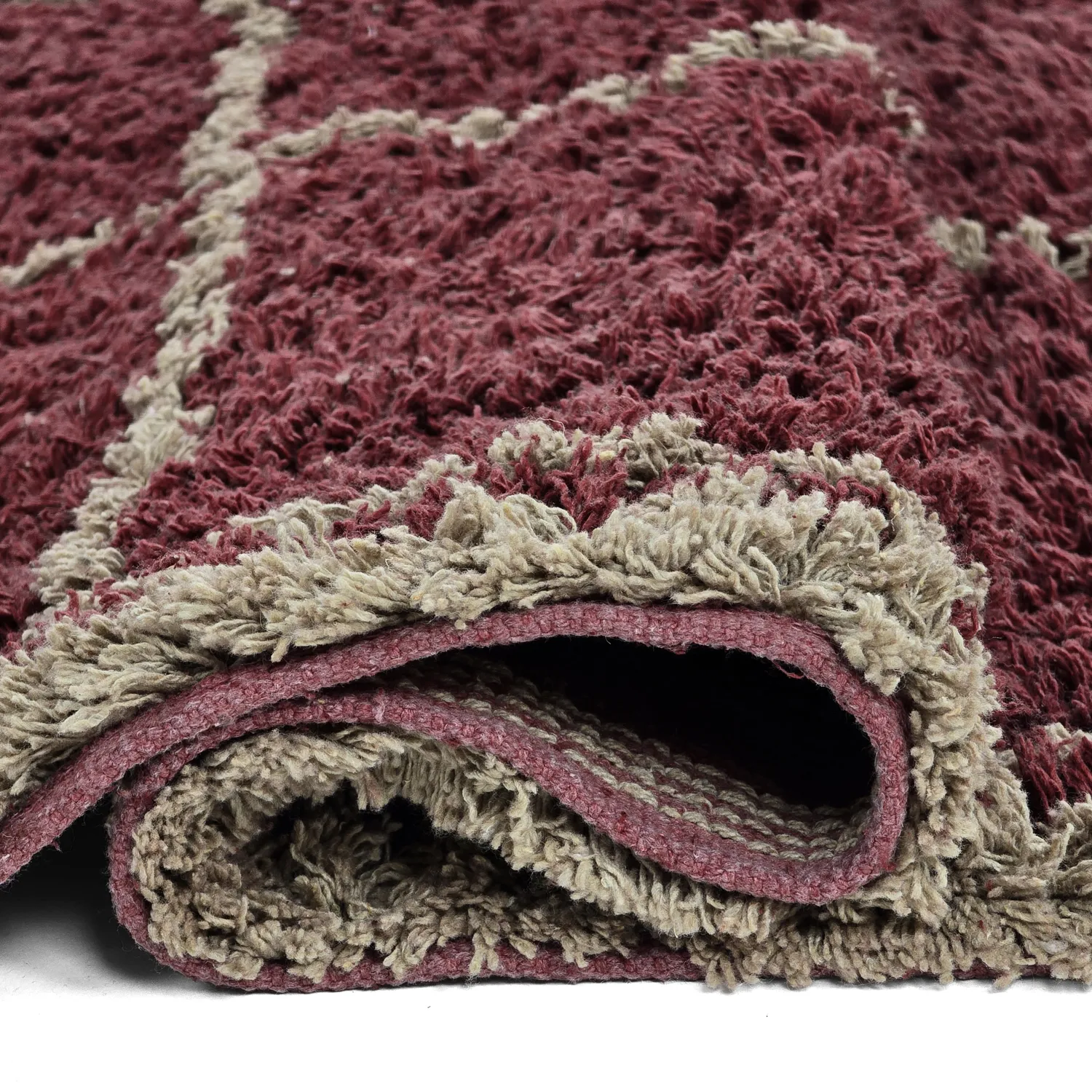 Hochflorteppiche - Lana Natural Cotton Shaggy (taupe/rot)