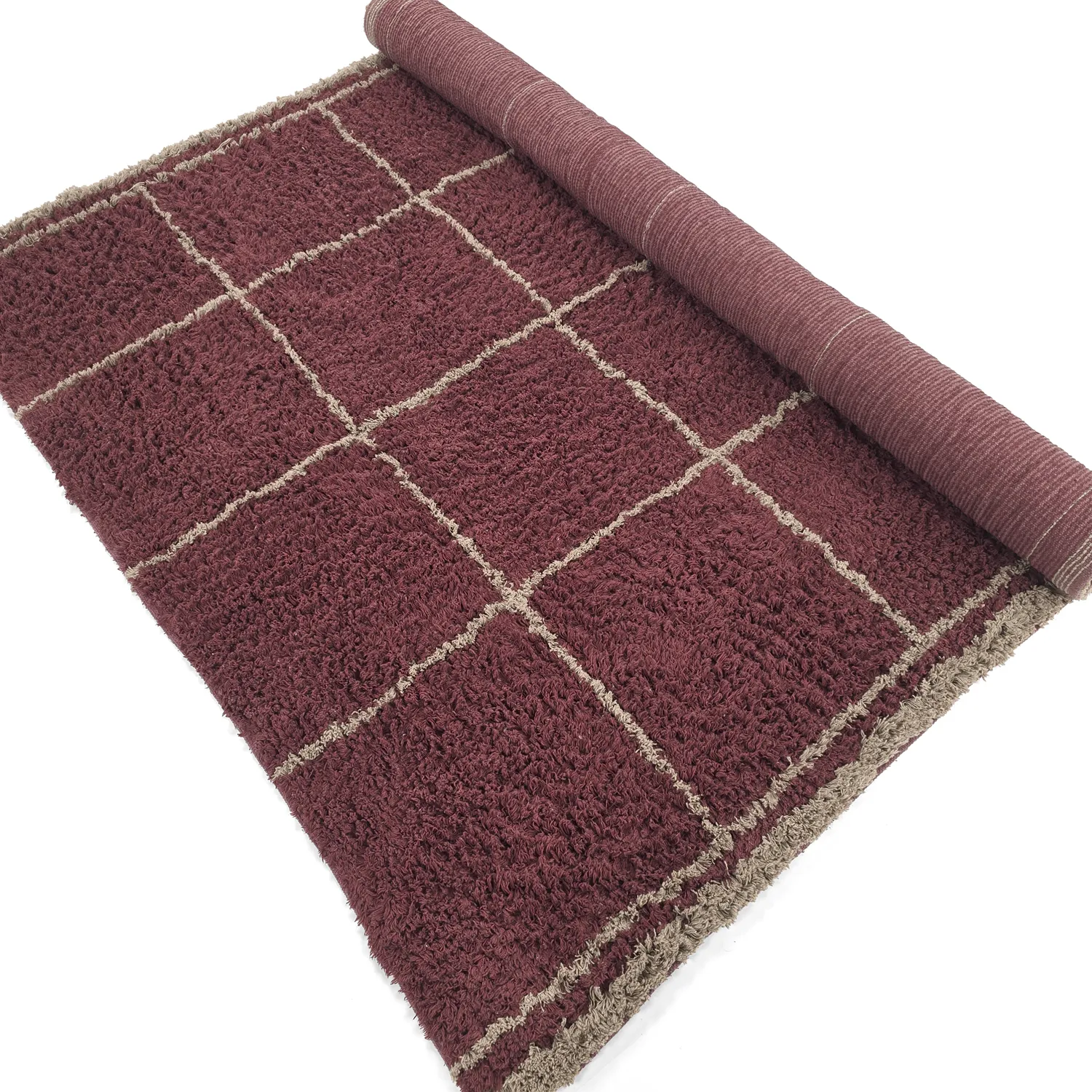 Hochflorteppiche - Lana Natural Cotton Shaggy (taupe/rot)