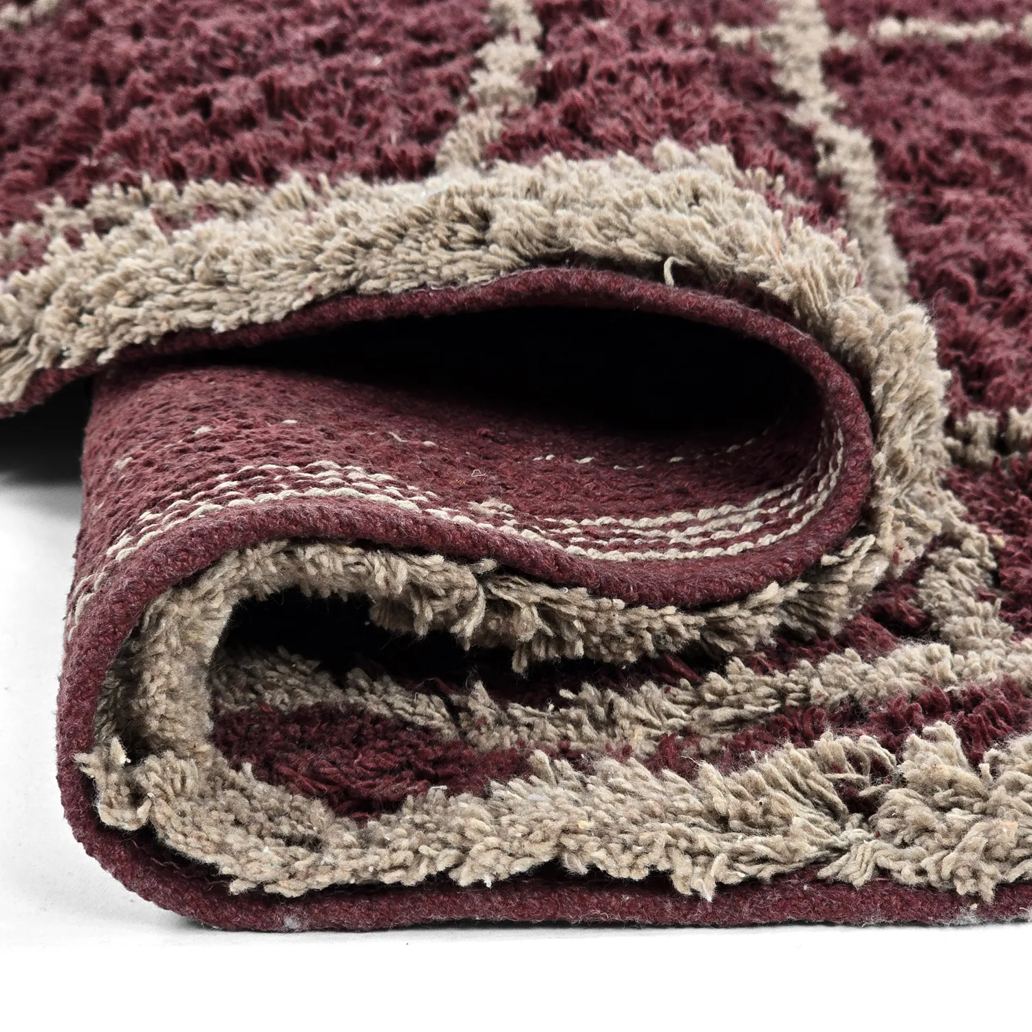 Rund Teppich - Lana Natural Cotton Shaggy (taupe/rot)