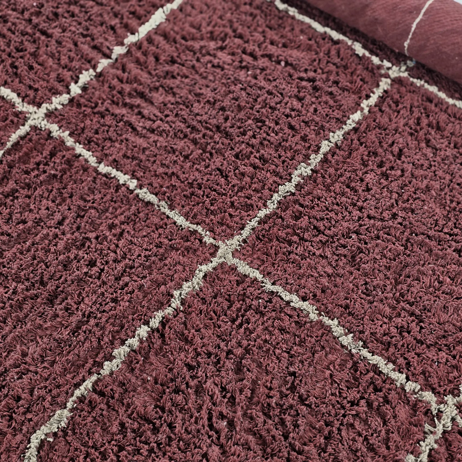 Rund Teppich - Lana Natural Cotton Shaggy (taupe/rot)