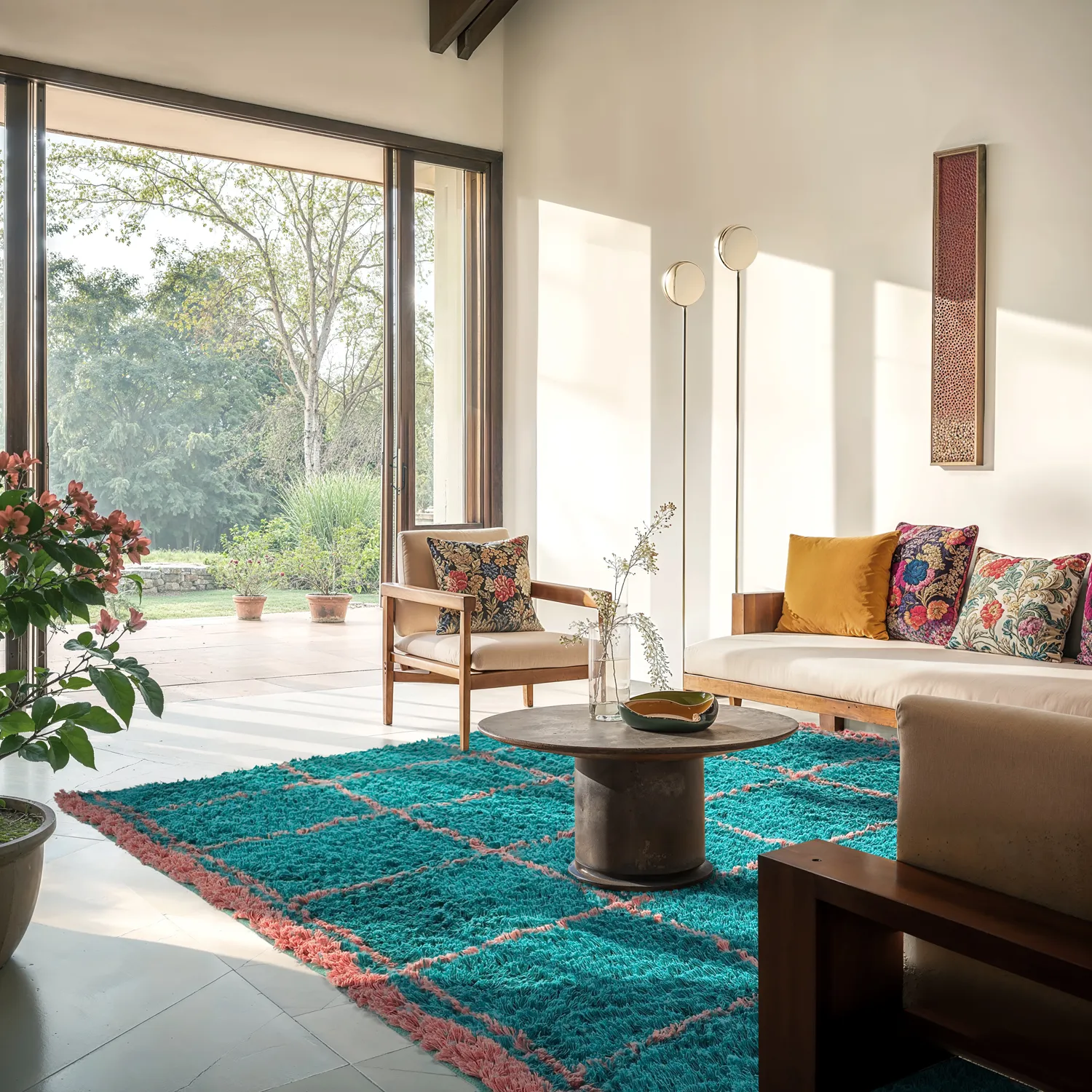 Hochflorteppiche - Lana Natural Cotton Shaggy (türkis/rosa)