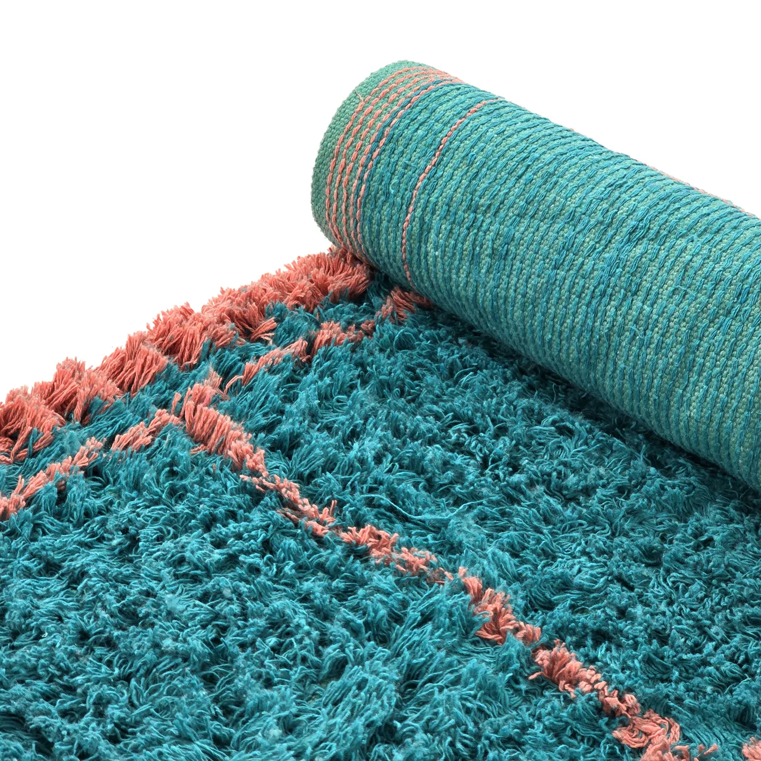 Hochflorteppiche - Lana Natural Cotton Shaggy (türkis/rosa)