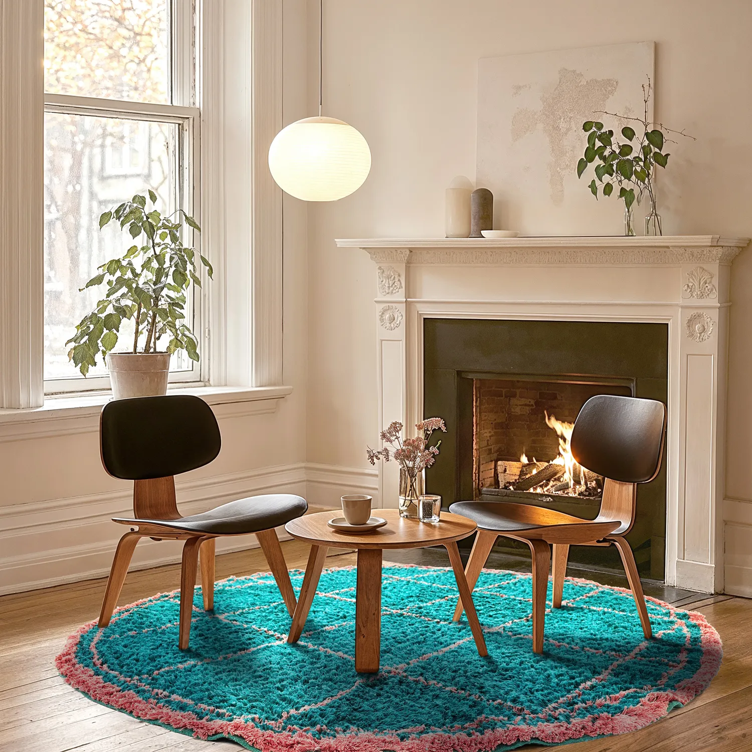 Rund Teppich - Lana Natural Cotton Shaggy (türkis/rosa)