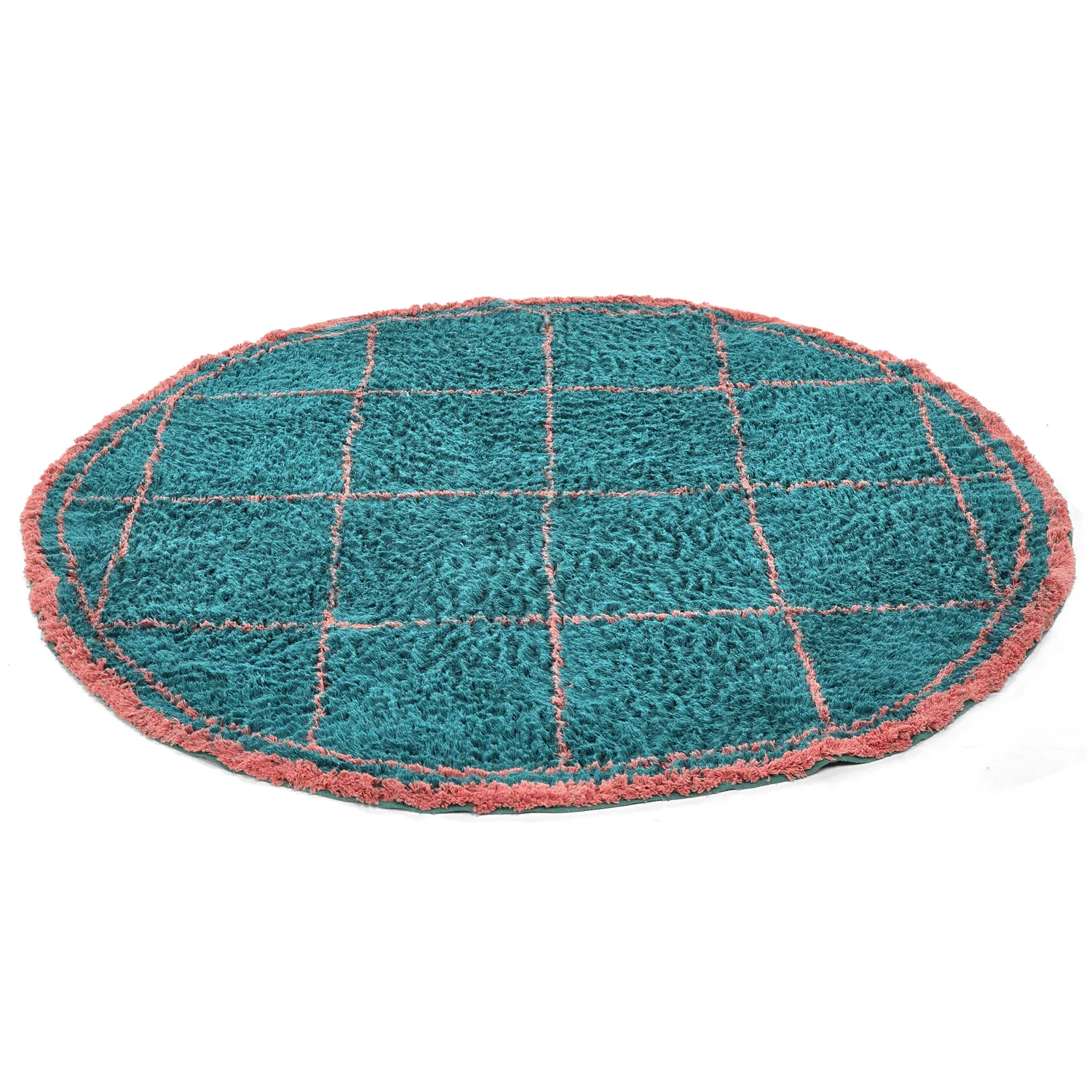 Rund Teppich - Lana Natural Cotton Shaggy (türkis/rosa)