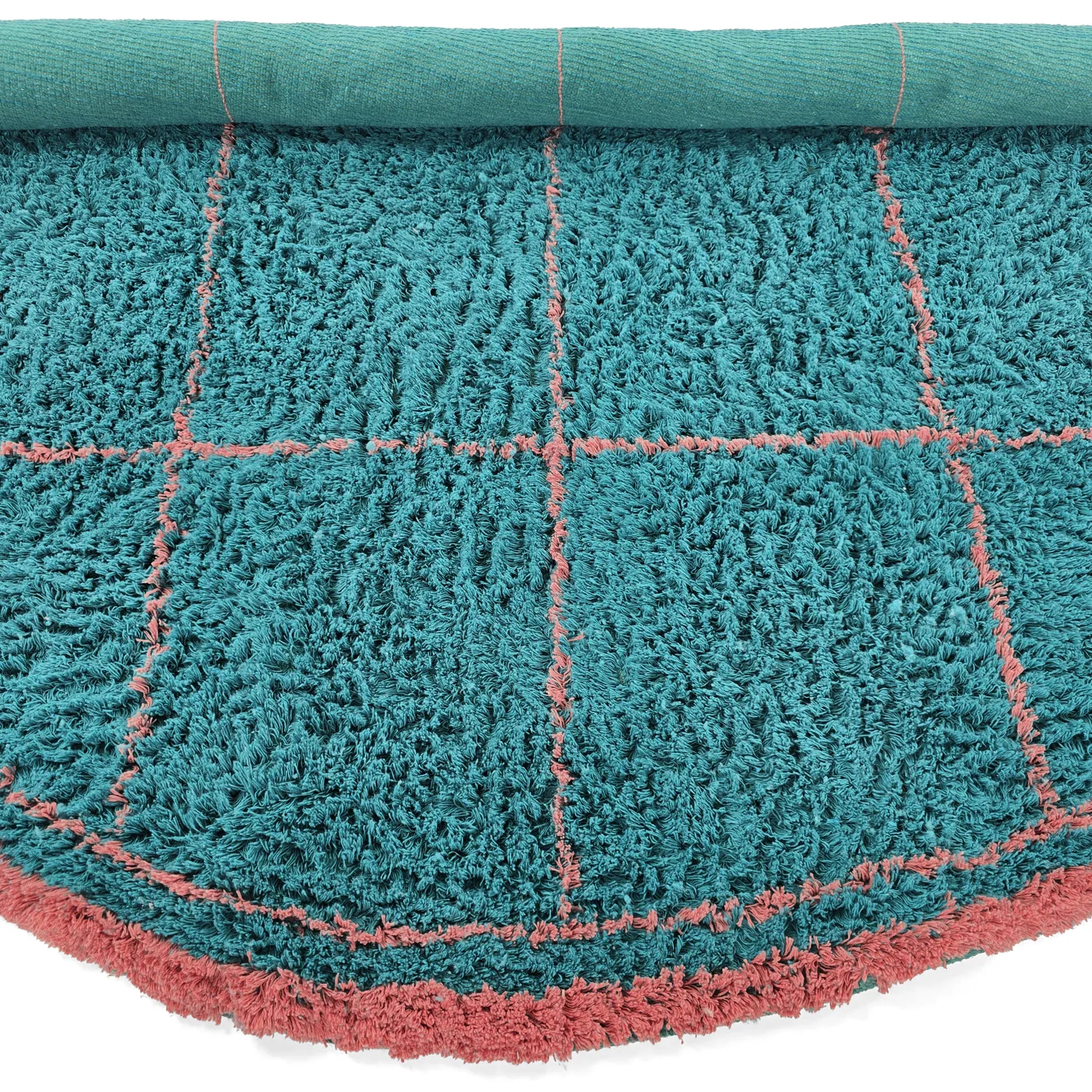 Rund Teppich - Lana Natural Cotton Shaggy (türkis/rosa)