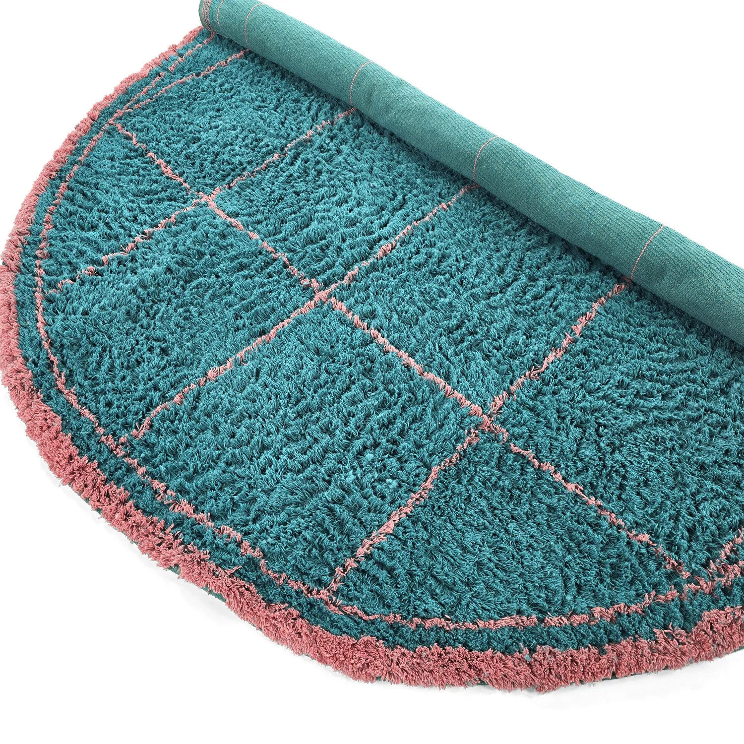 Rund Teppich - Lana Natural Cotton Shaggy (türkis/rosa)