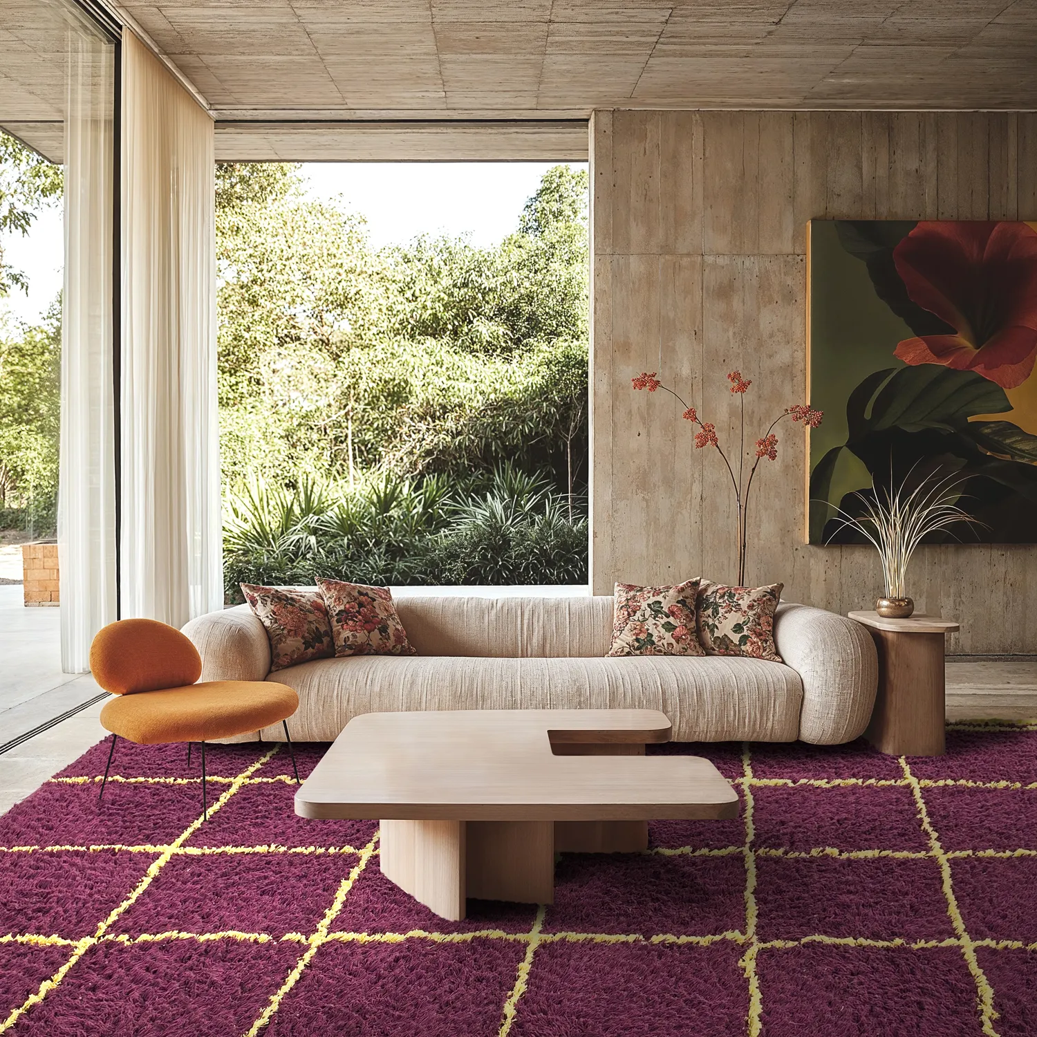 Hochflorteppiche - Lana Natural Cotton Shaggy (bordeaux/gelb)