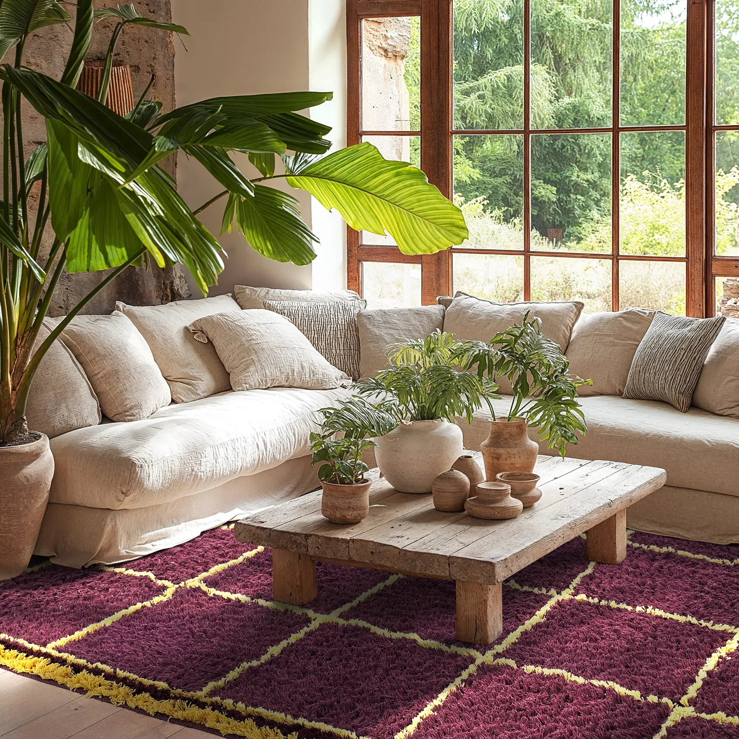 Hochflorteppiche - Lana Natural Cotton Shaggy (bordeaux/gelb)