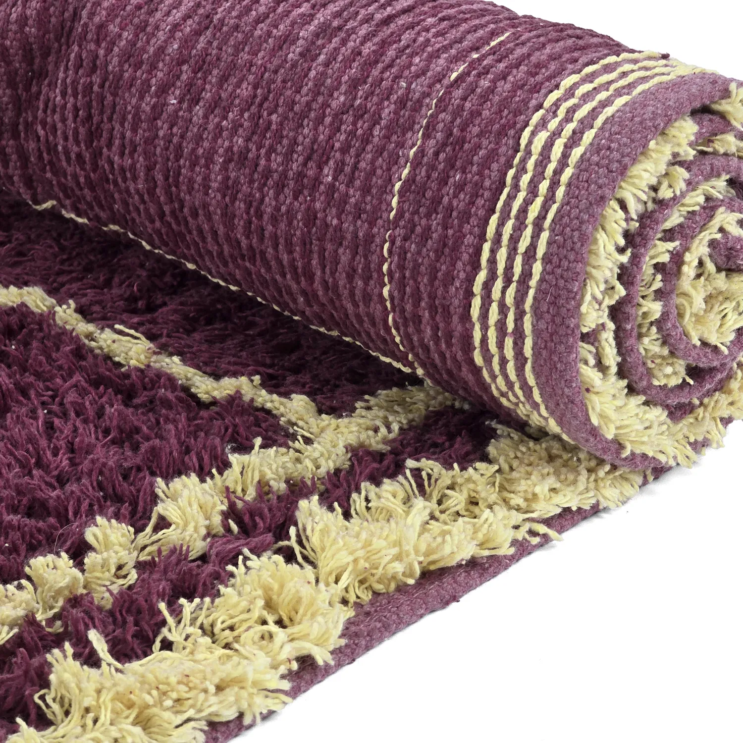 Hochflorteppiche - Lana Natural Cotton Shaggy (bordeaux/gelb)