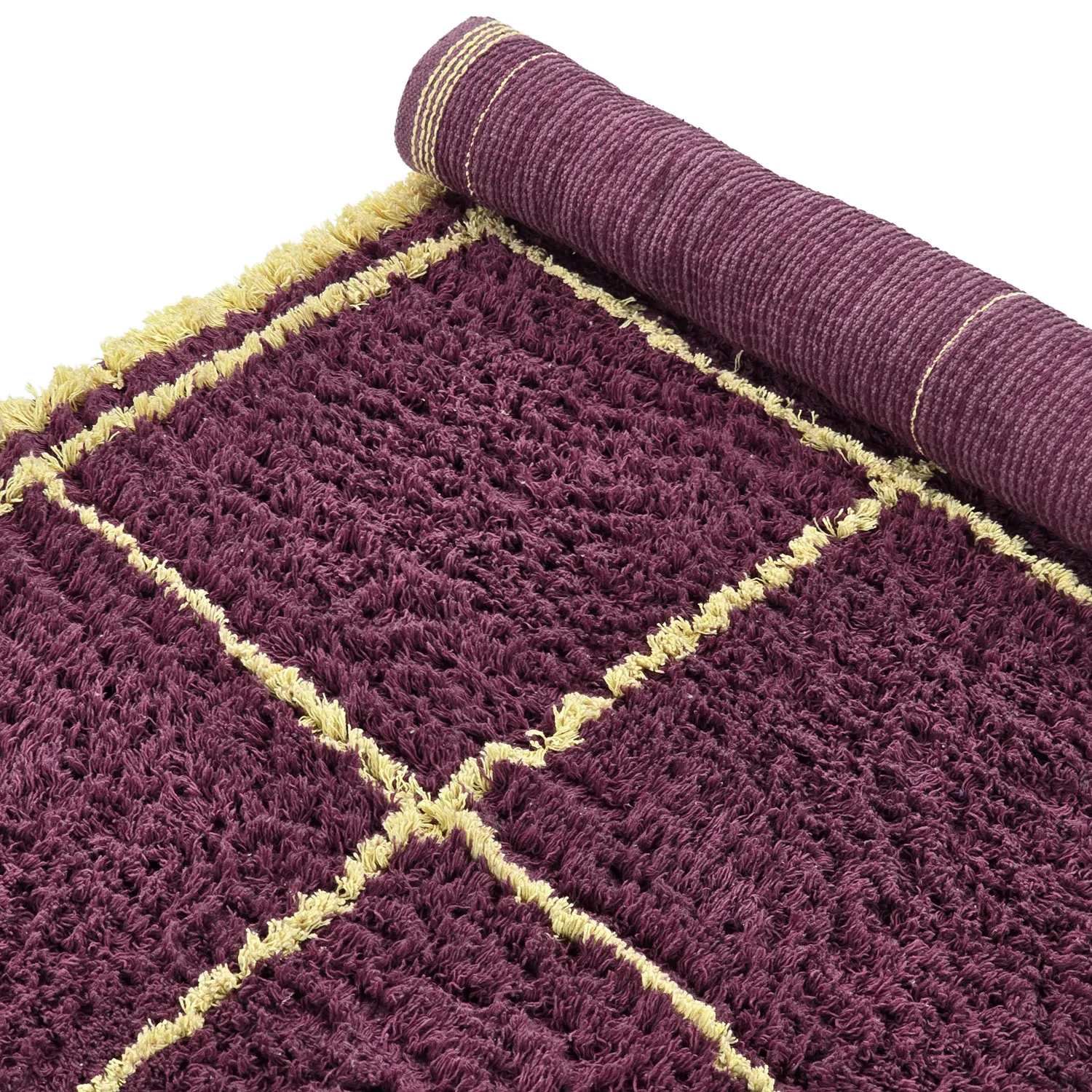 Hochflorteppiche - Lana Natural Cotton Shaggy (bordeaux/gelb)