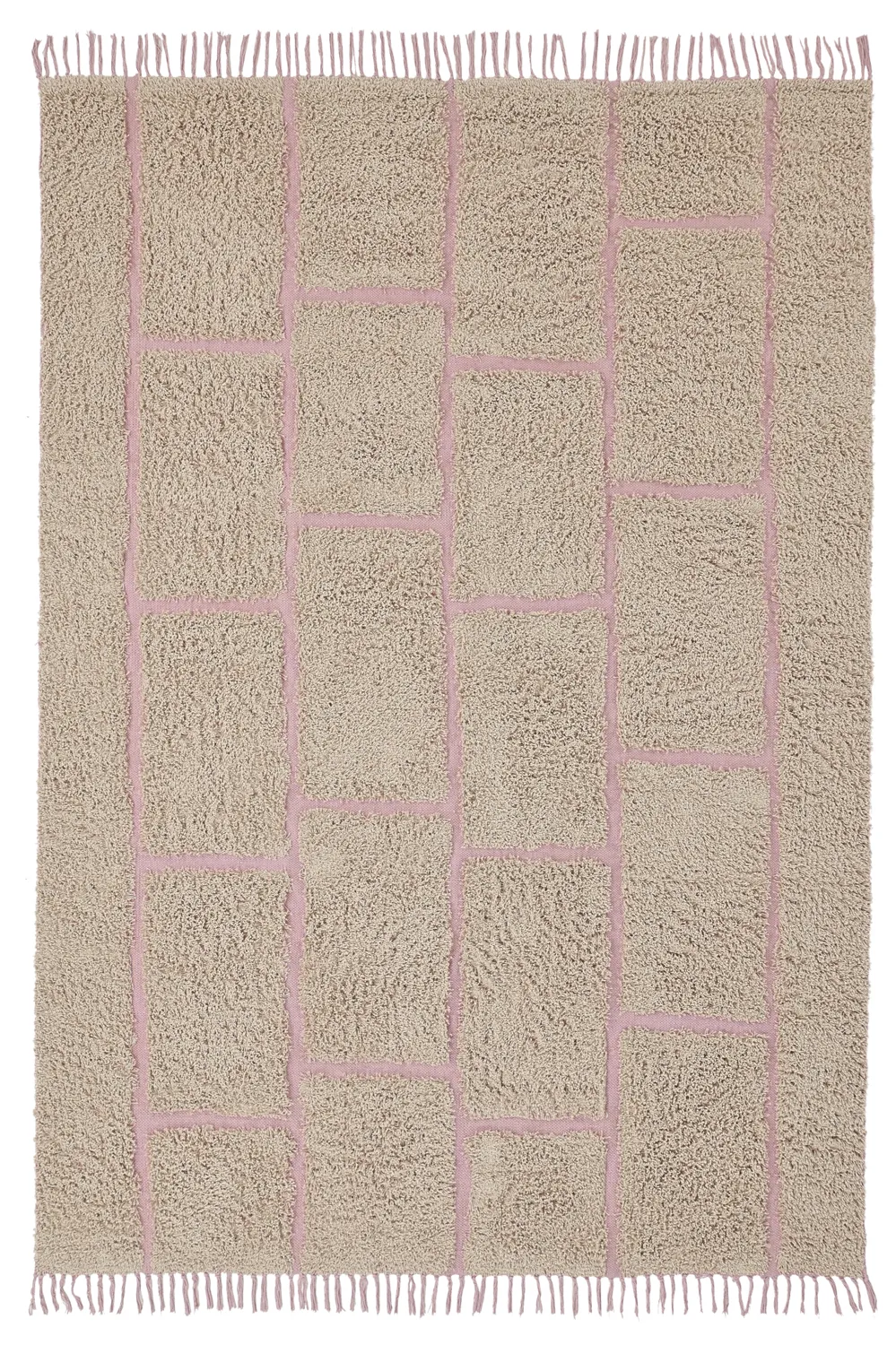 Hochflorteppiche - Lindley Natural Cotton Shaggy (beige/rosa)