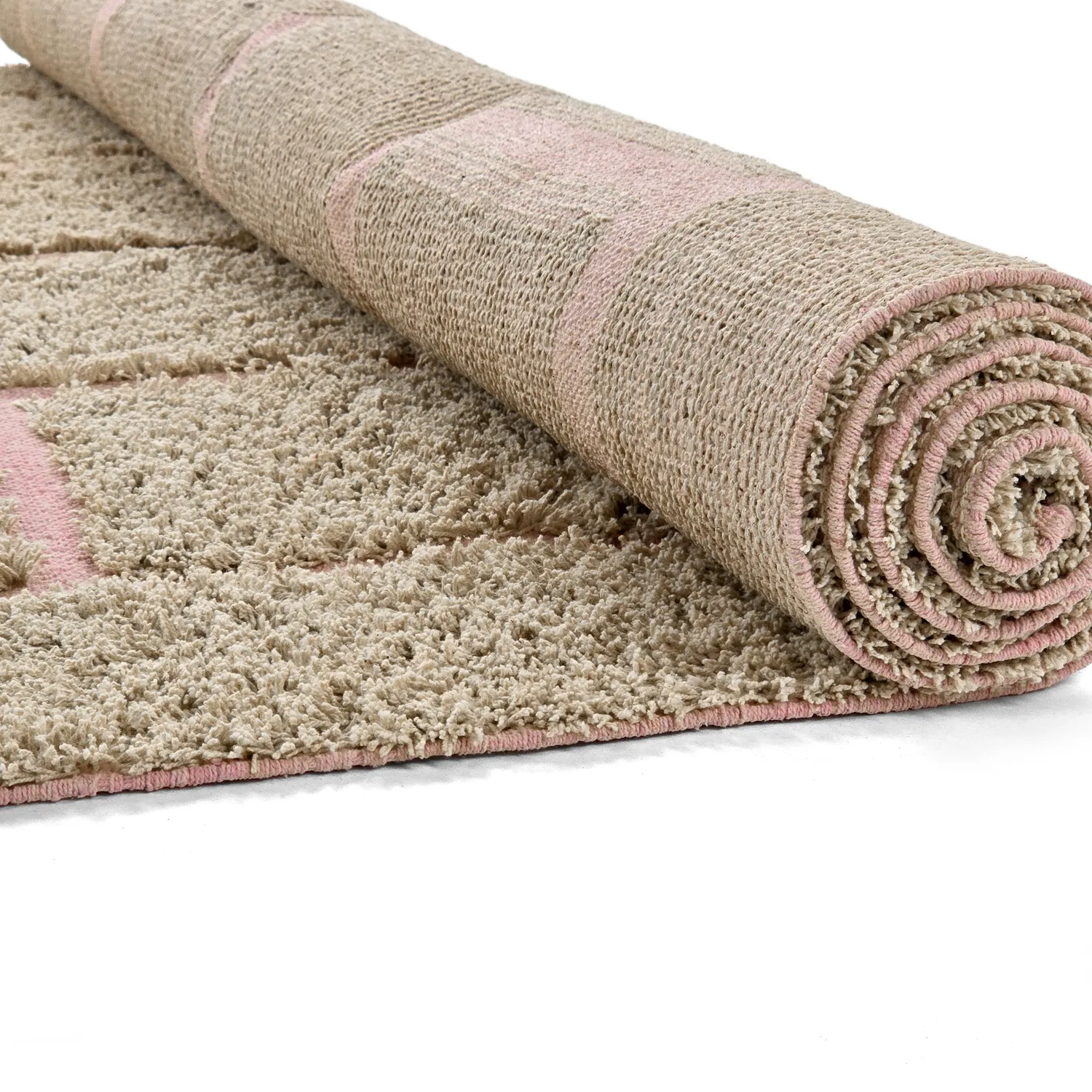 Hochflorteppiche - Lindley Natural Cotton Shaggy (beige/rosa)