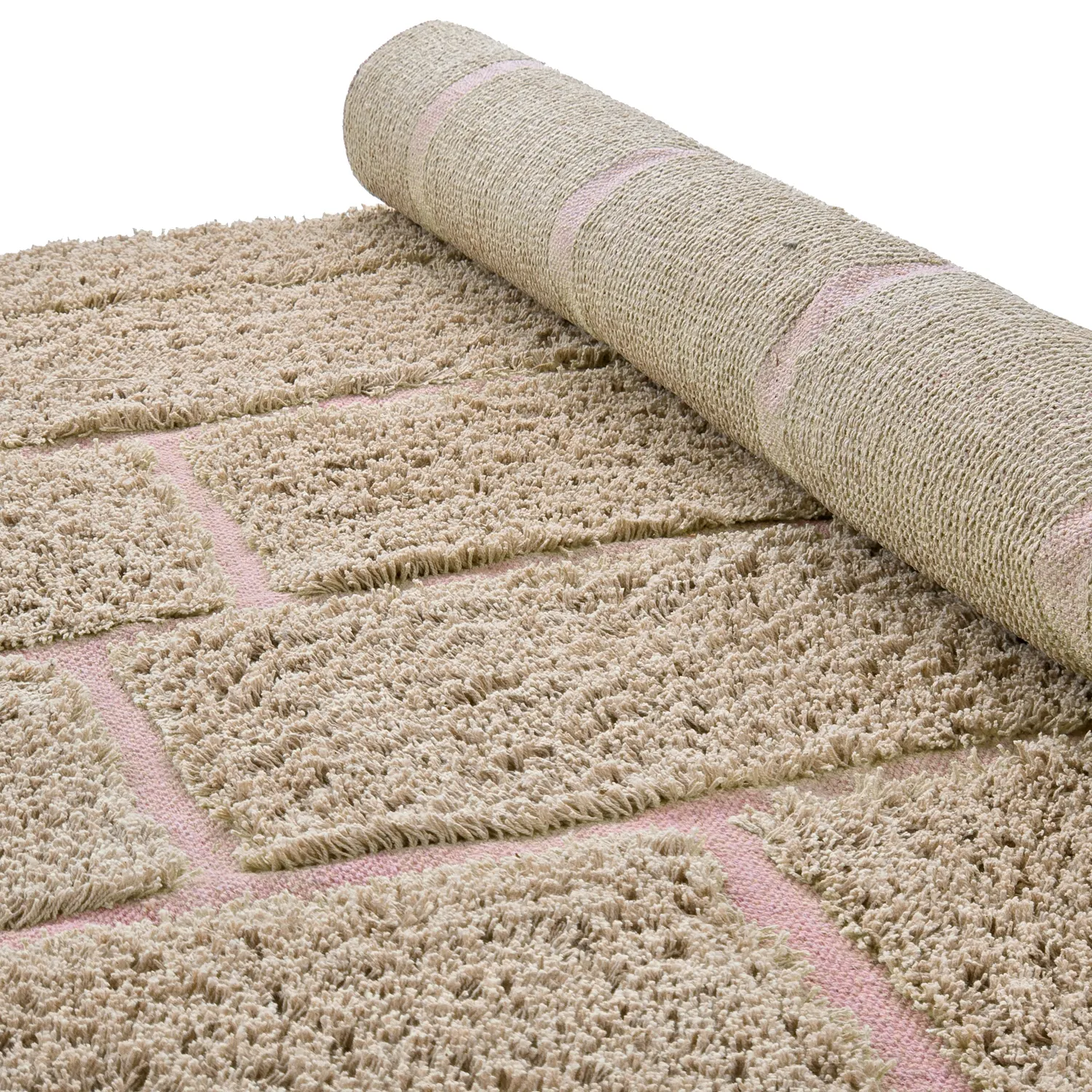 Hochflorteppiche - Lindley Natural Cotton Shaggy (beige/rosa)