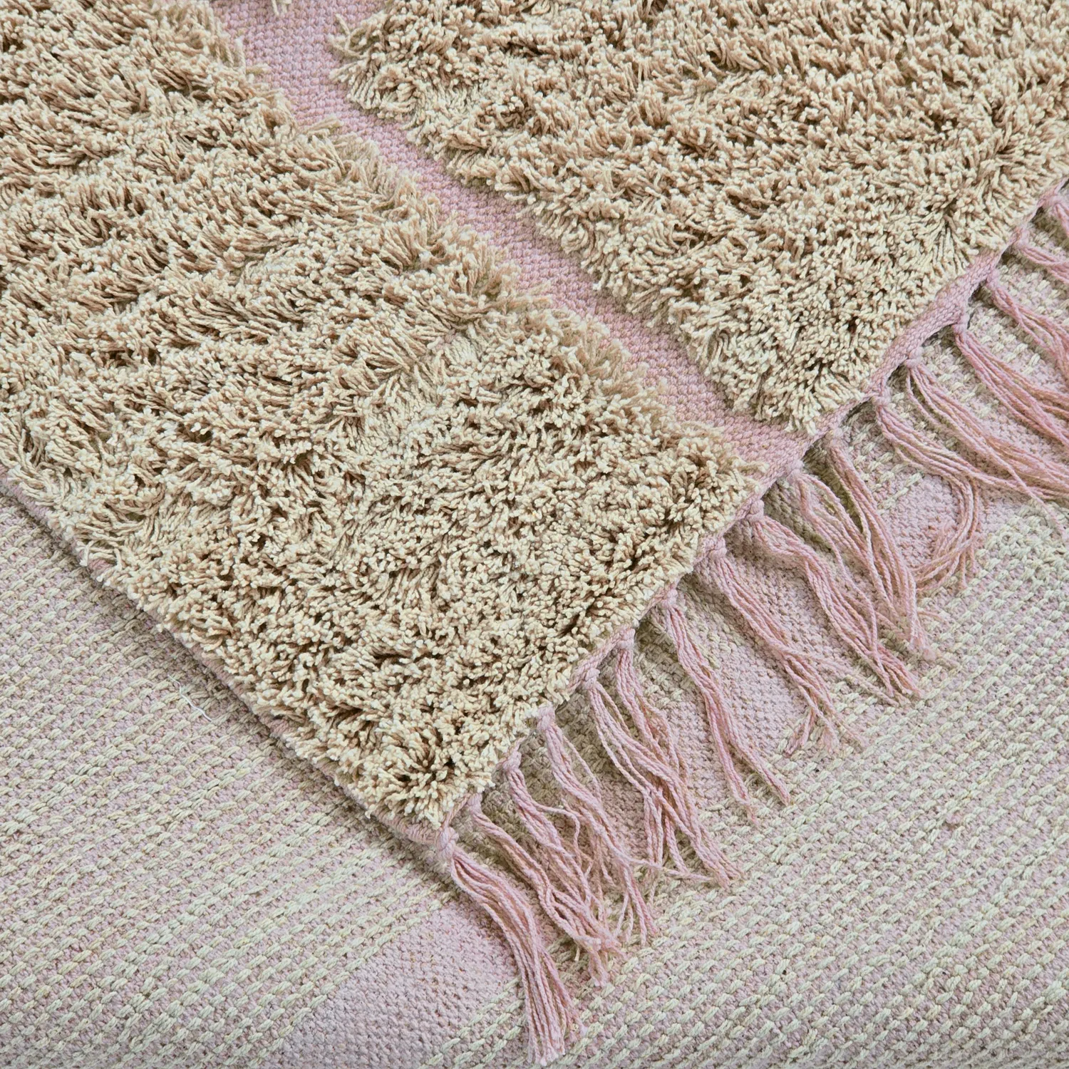 Hochflorteppiche - Lindley Natural Cotton Shaggy (beige/rosa)