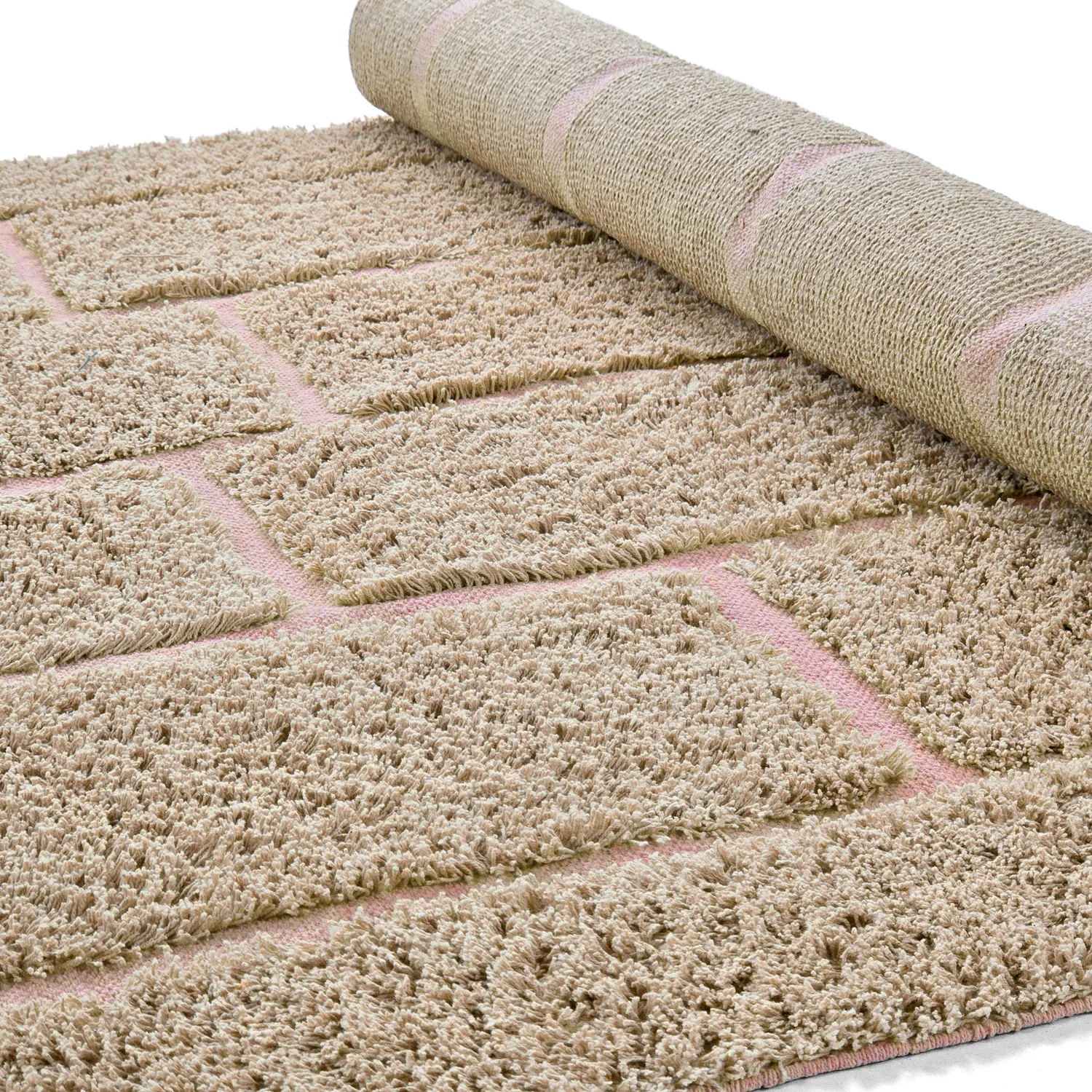 Hochflorteppiche - Lindley Natural Cotton Shaggy (beige/rosa)