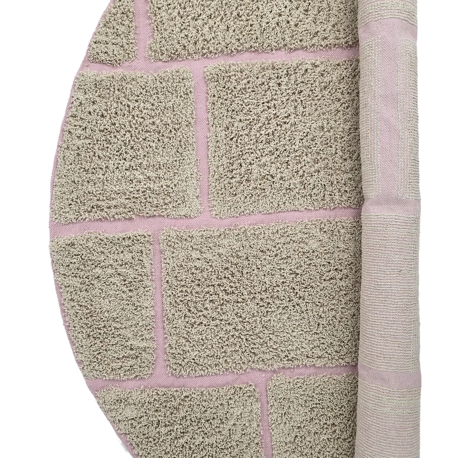 Runde Teppiche - Lindley Natural Cotton Shaggy (beige/rosa)