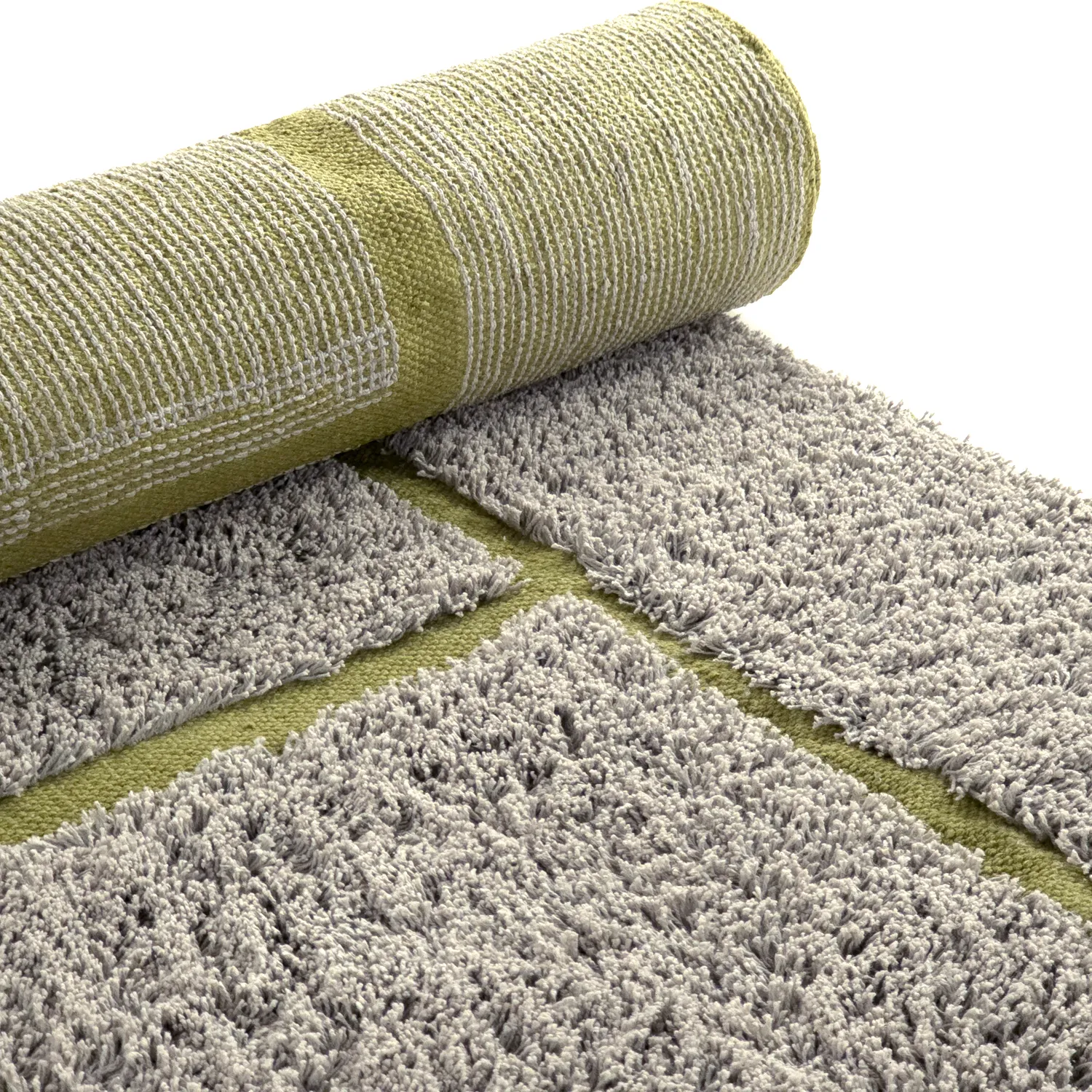 Hochflorteppiche - Lindley Natural Cotton Shaggy (greige/grün)