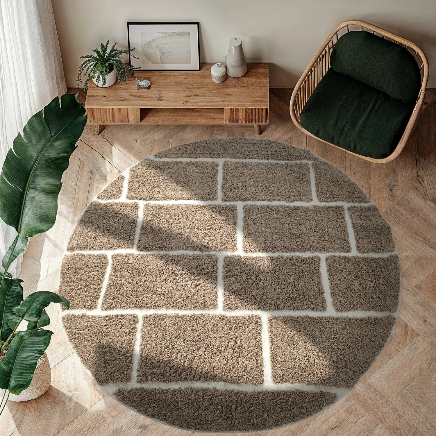 Runde Teppiche - Lindley Natural Cotton Shaggy (taupe/grau)