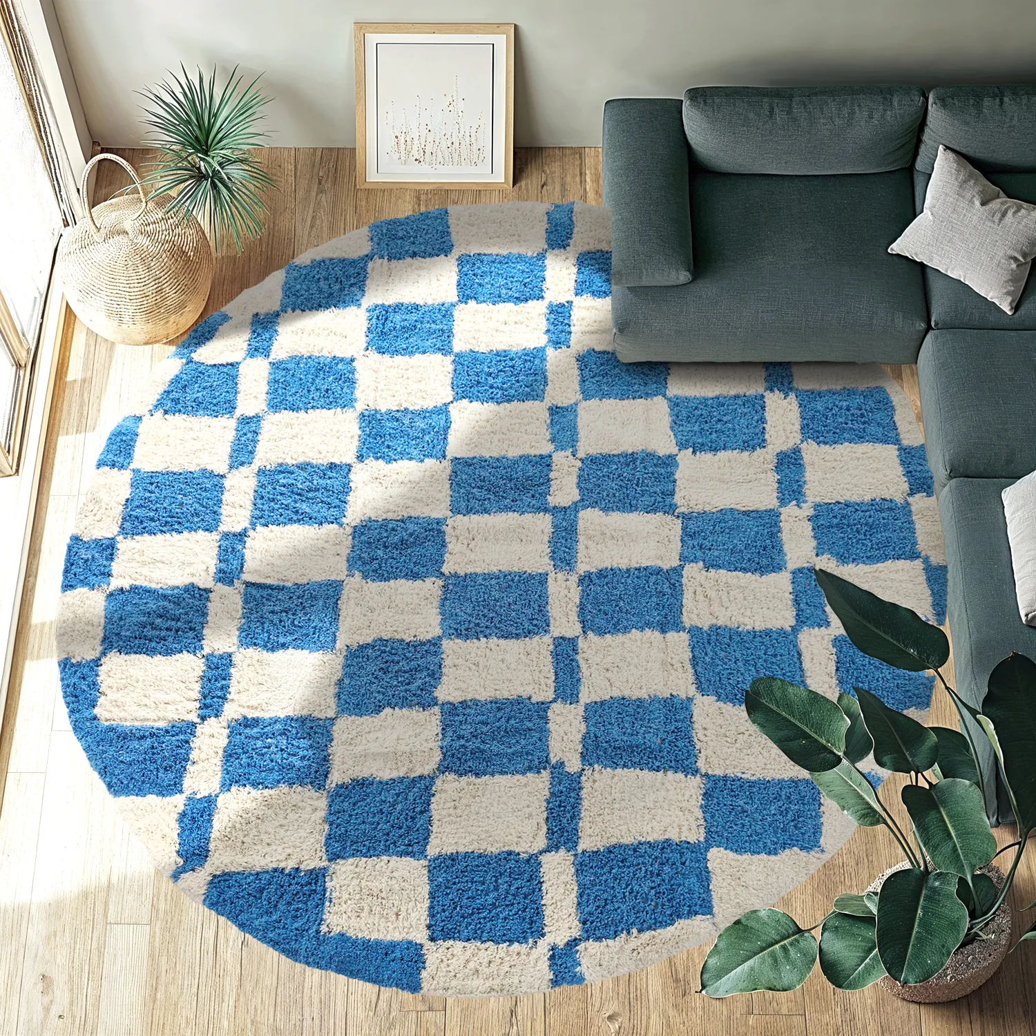 Rund Teppich - Maranello Natural Cotton Shaggy (blau)