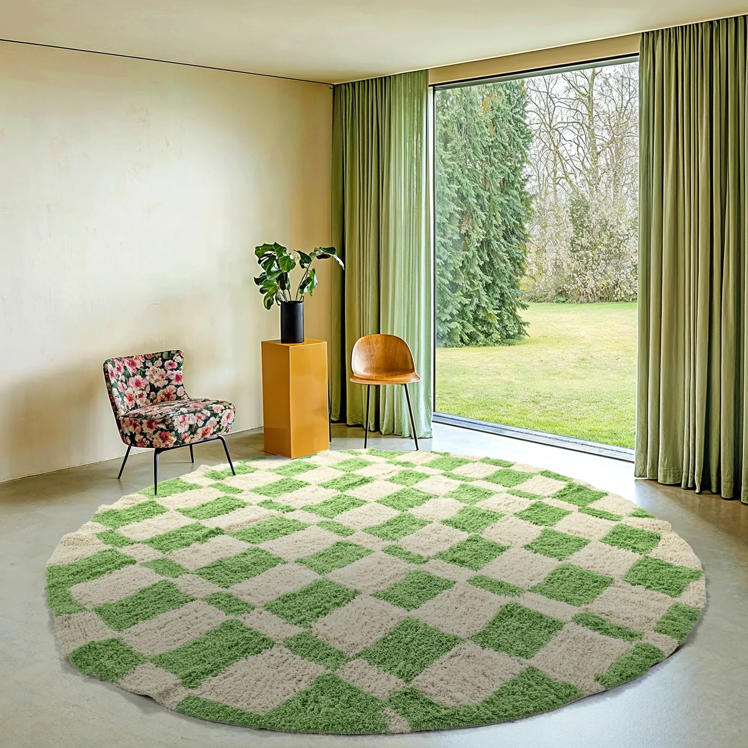 Rund Teppich - Maranello Natural Cotton Shaggy (grün)