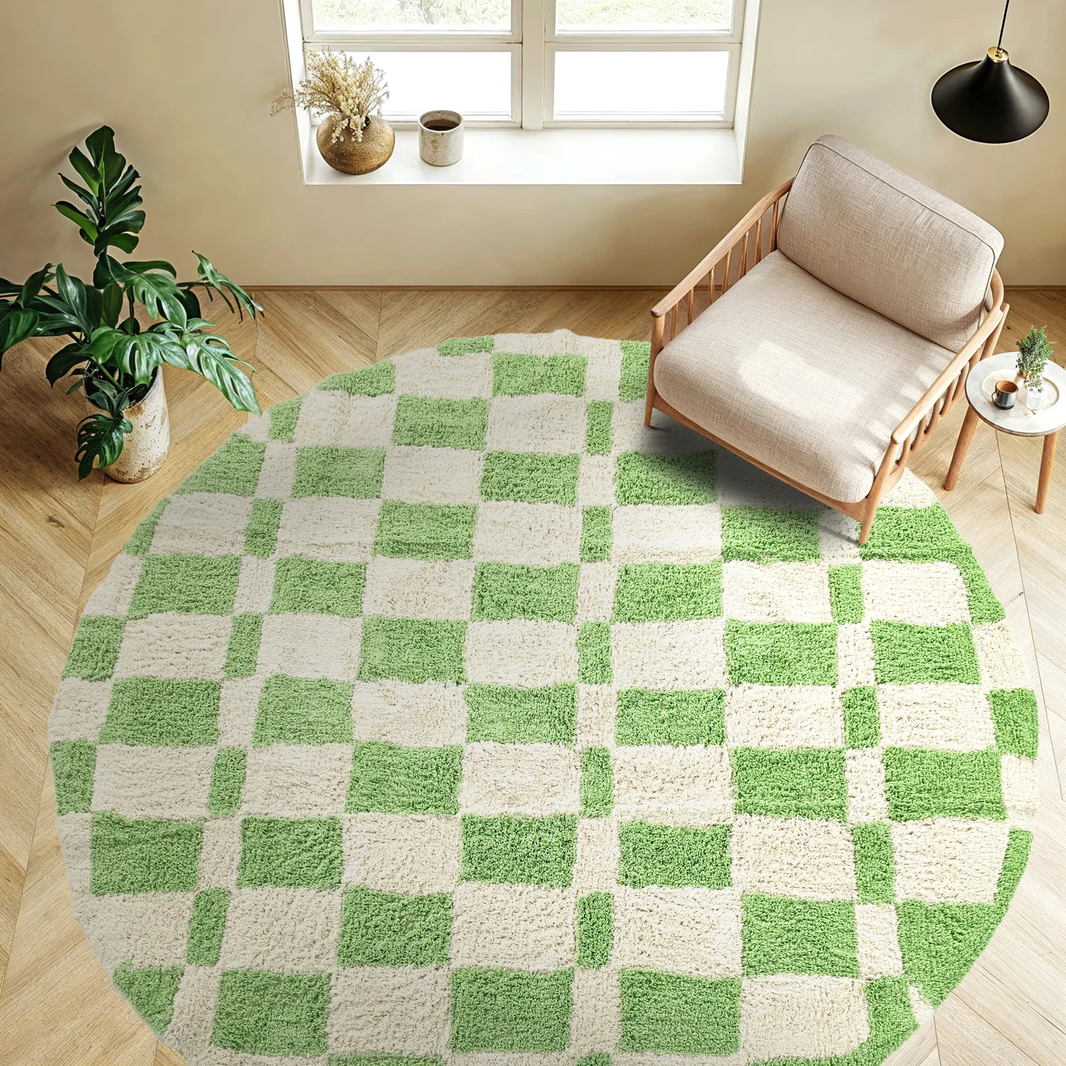 Rund Teppich - Maranello Natural Cotton Shaggy (grün)