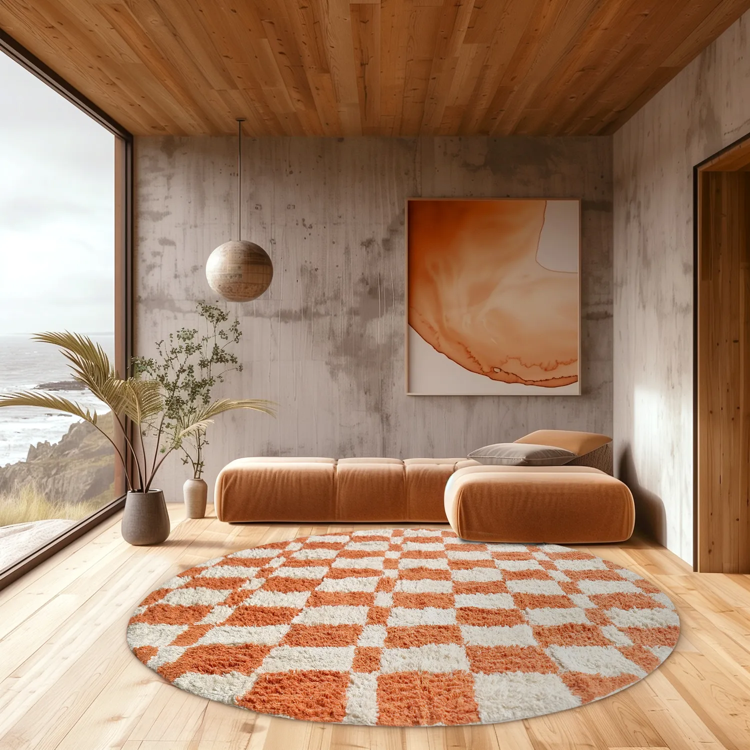 Runde Teppiche - Maranello Natural Cotton Shaggy (orange)