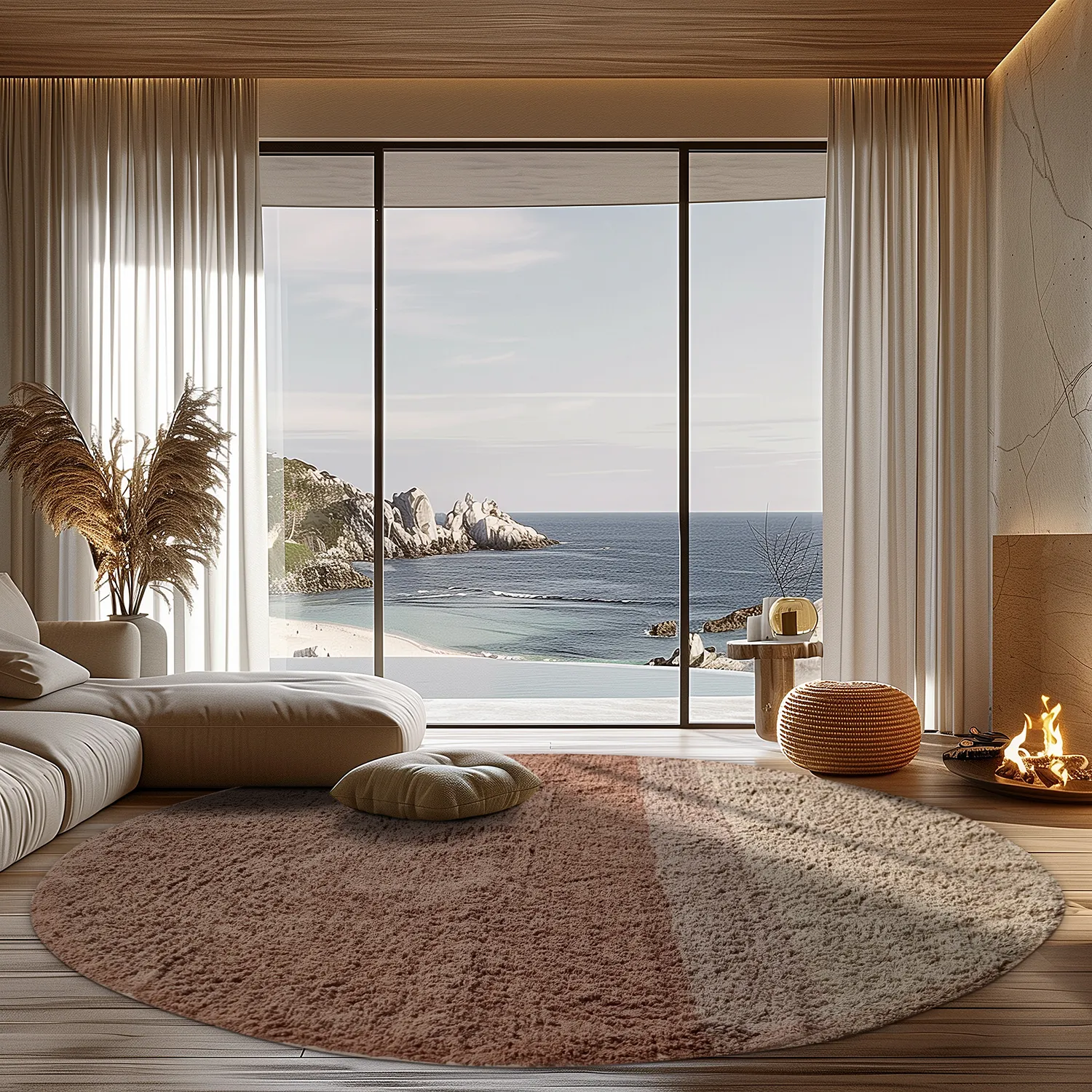 Tapis rond - Mareto Natural Cotton Shaggy (marron)