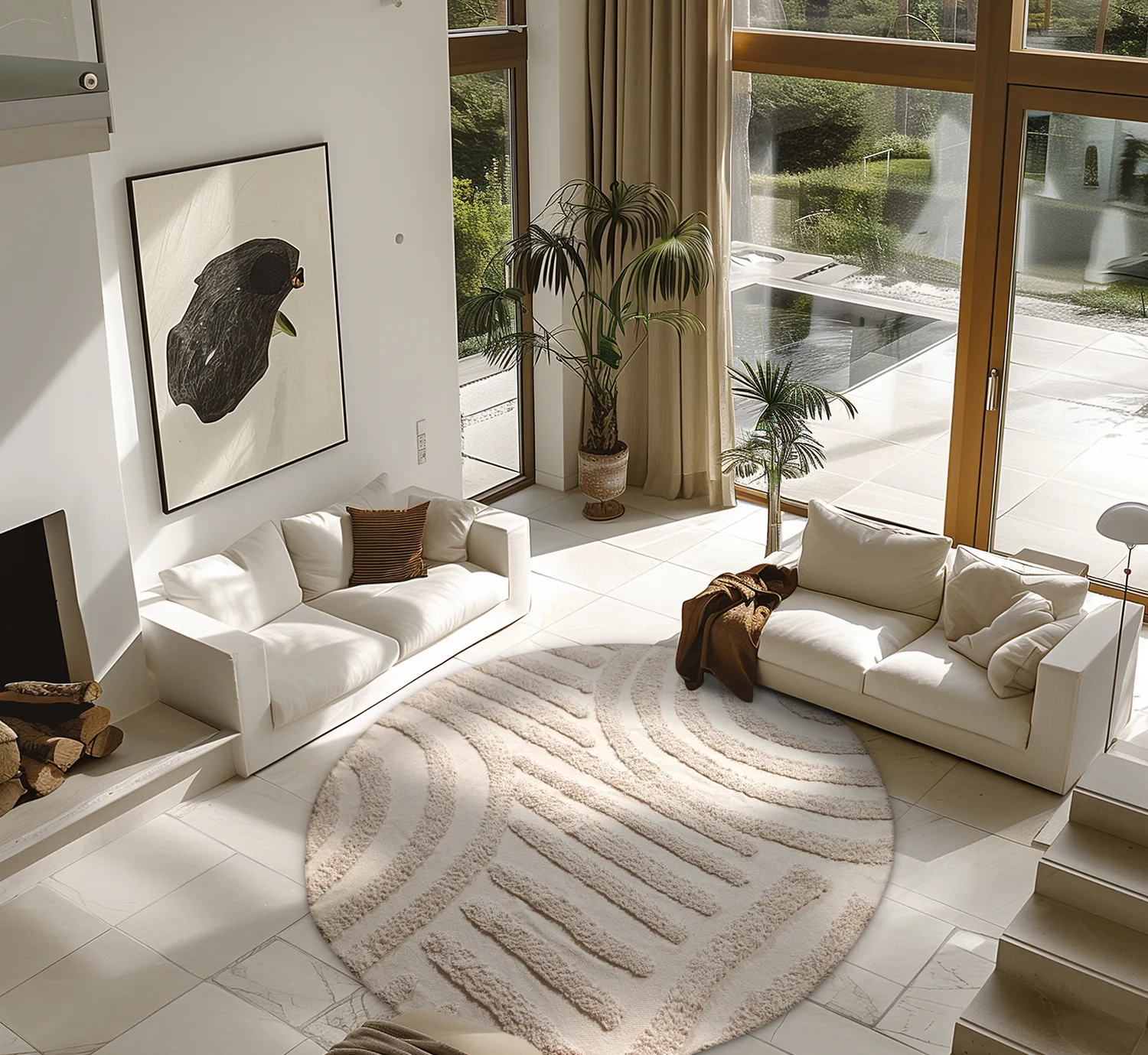 Runde Teppiche - Margo Natural Cotton Shaggy (beige)