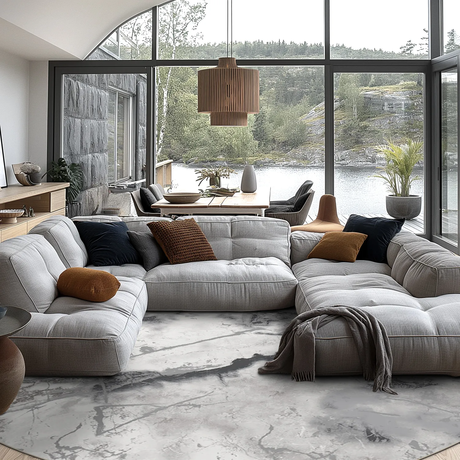 Tapis rond - Mermer (gris/blanc)