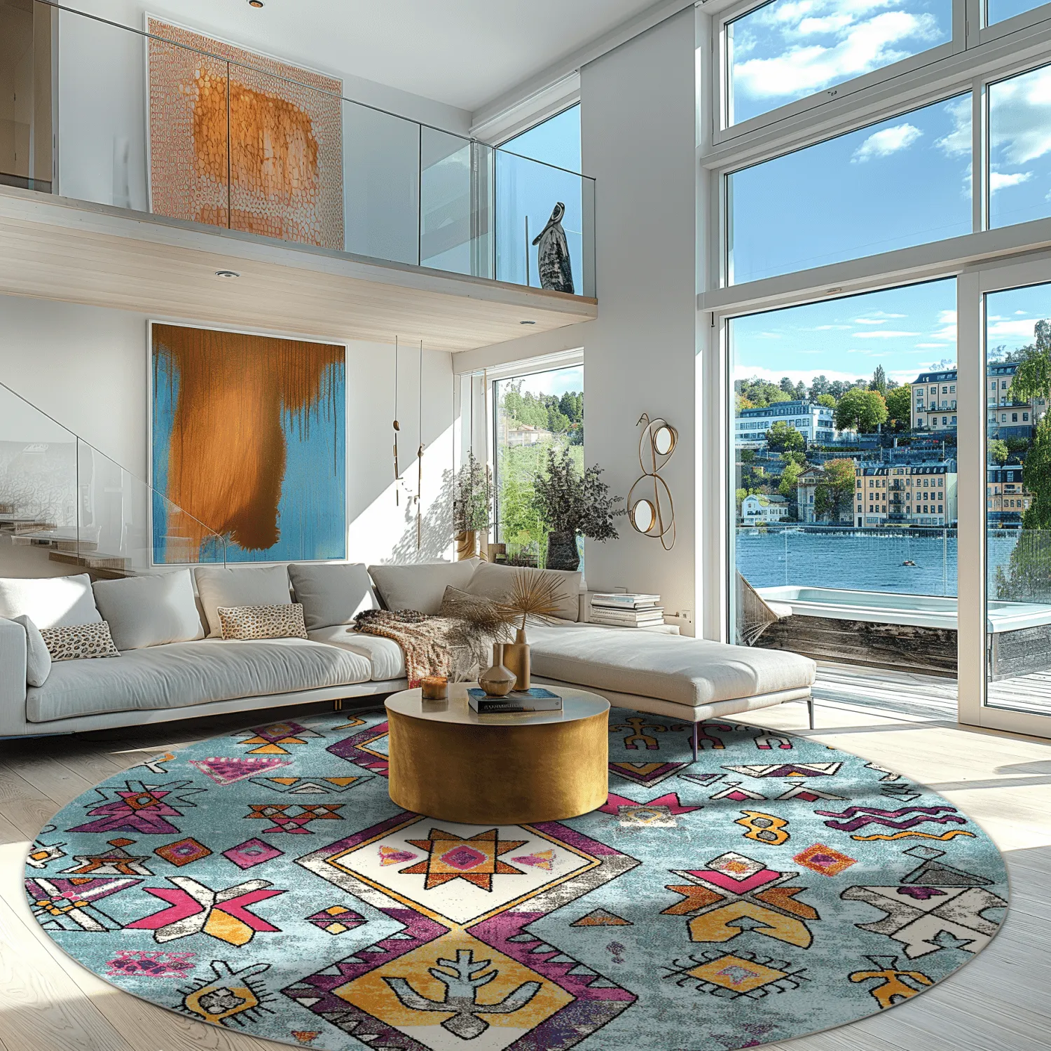 Rund Teppich - Misare (blau/bunt)