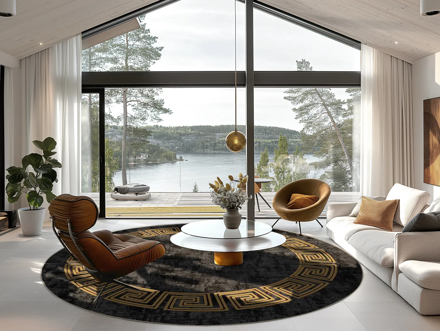 Rund Teppich - Myra (schwarz/gold)