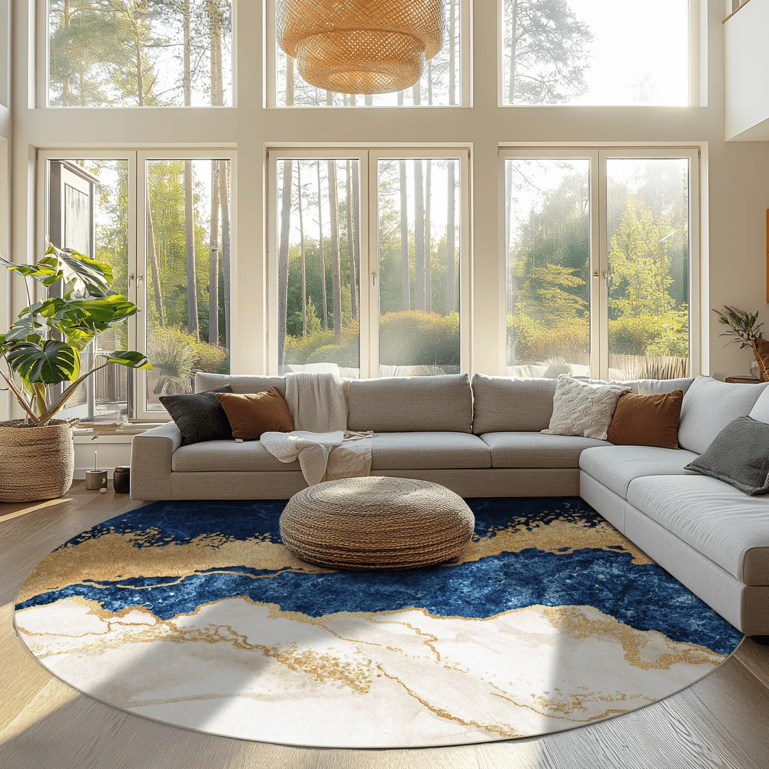 Rund Teppich - Padova (blau/weiß/gold)