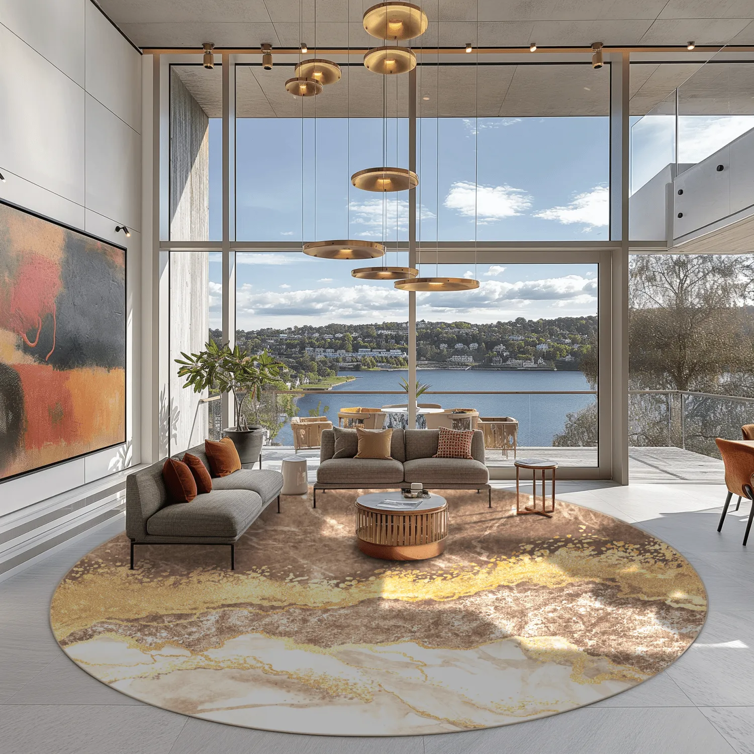 Rund Teppich - Padova (braun/weiß/gold)