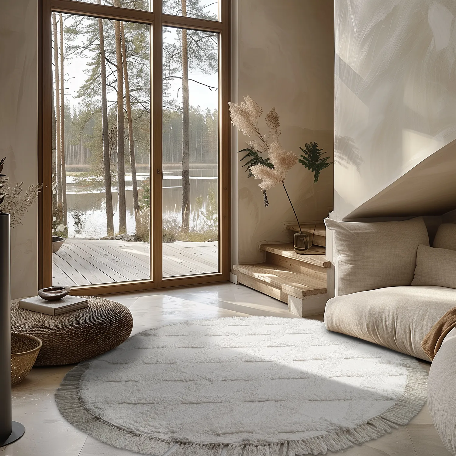 Runde Teppiche - Pamplona Natural Cotton Shaggy (offwhite)