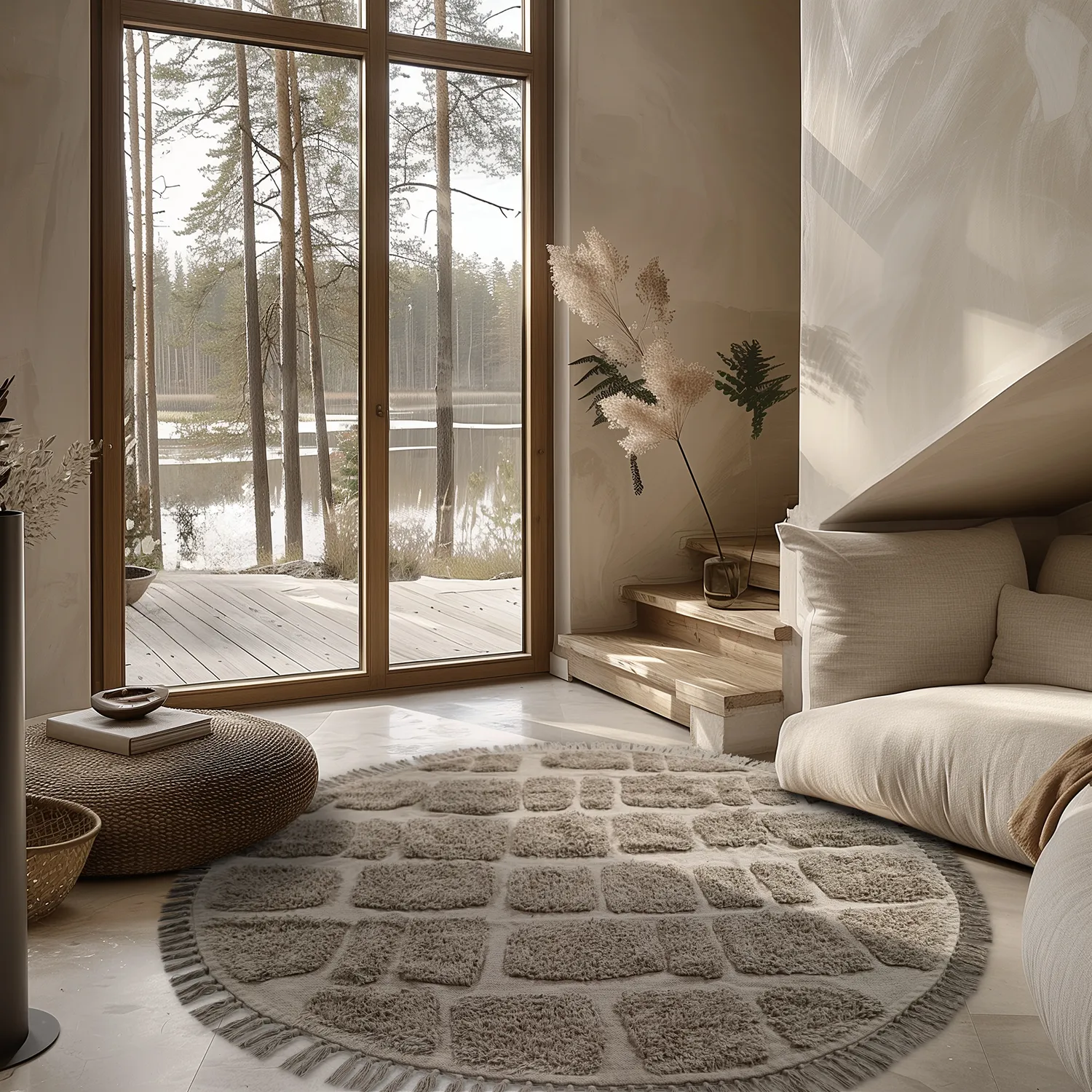 Runde Teppiche - Salem Natural Cotton Shaggy (taupe)