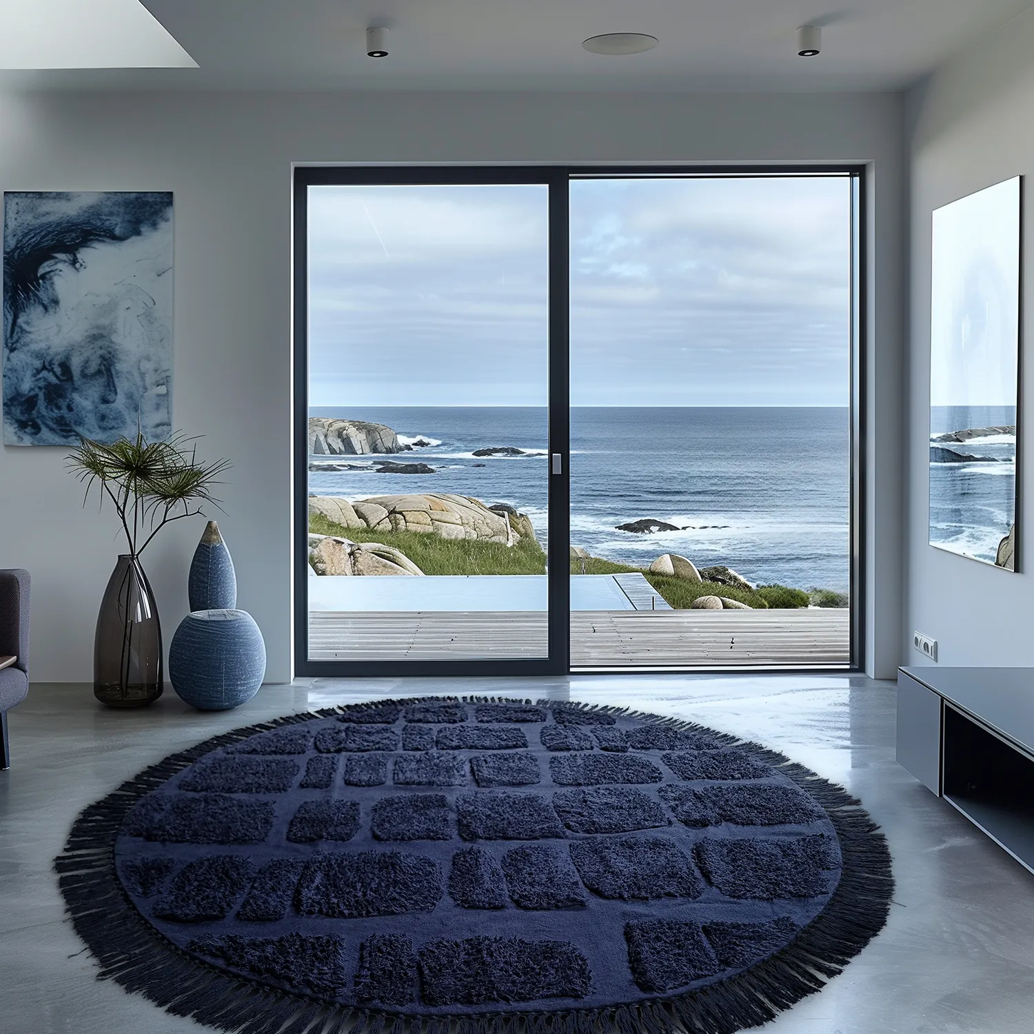 Runde Teppiche - Salem Natural Cotton Shaggy (Dunkelblau)