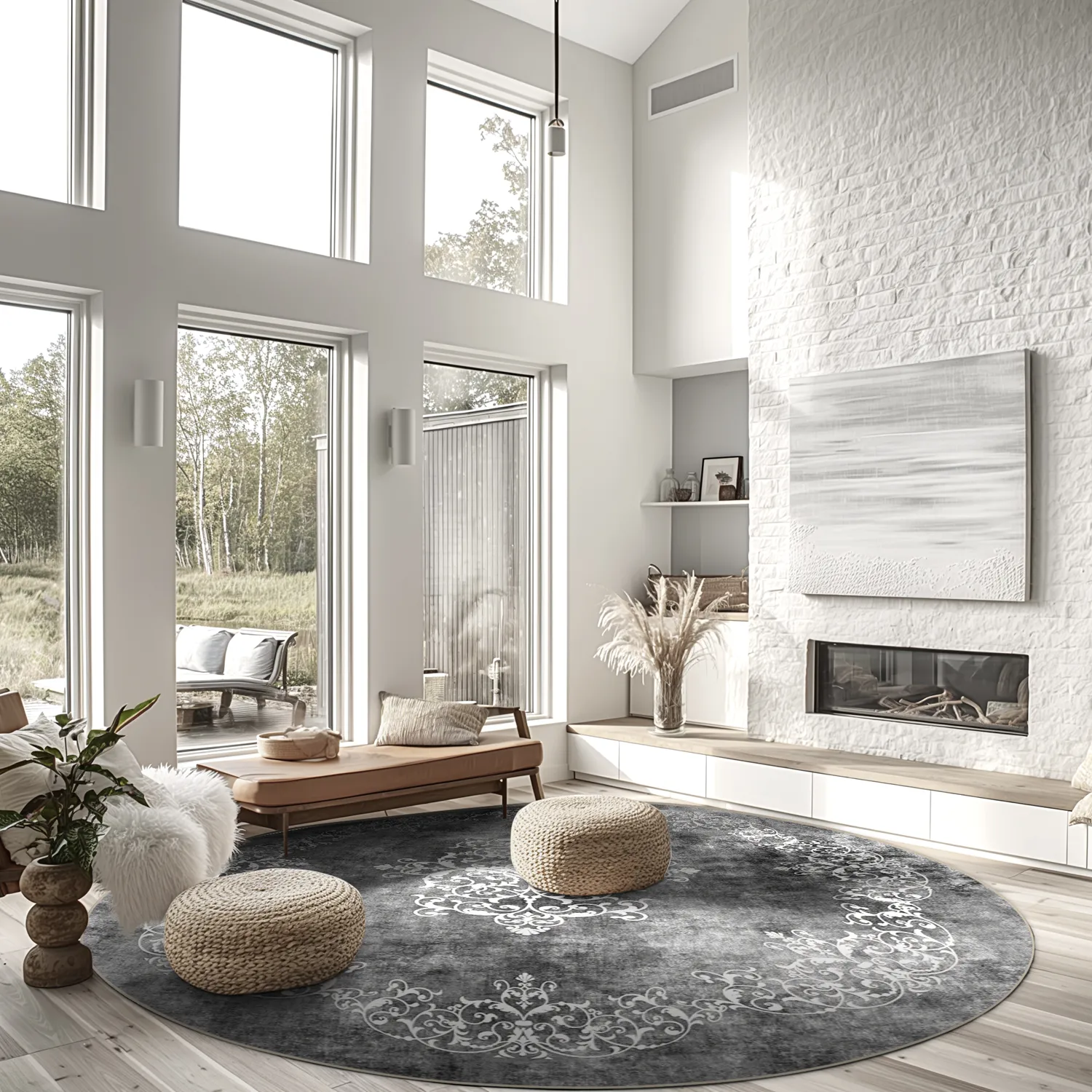 Rund Teppich - Santi (dunkelgrau/weiß)