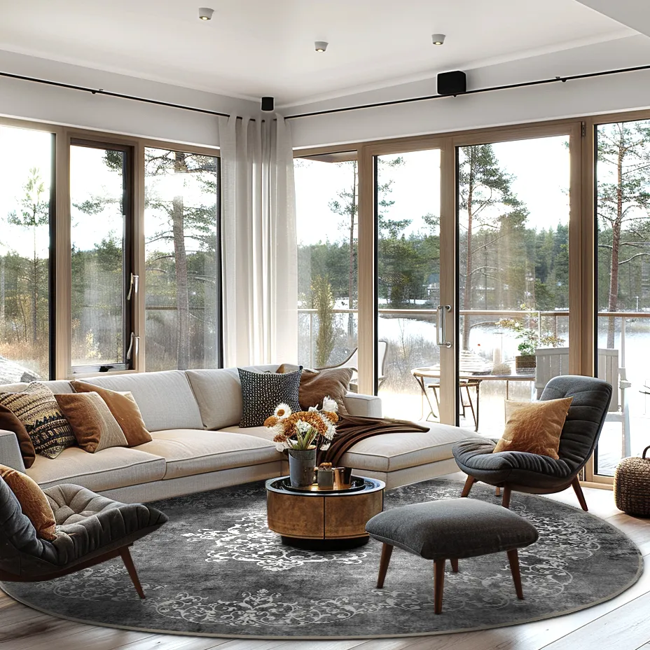 Rund Teppich - Santi (dunkelgrau/weiß)