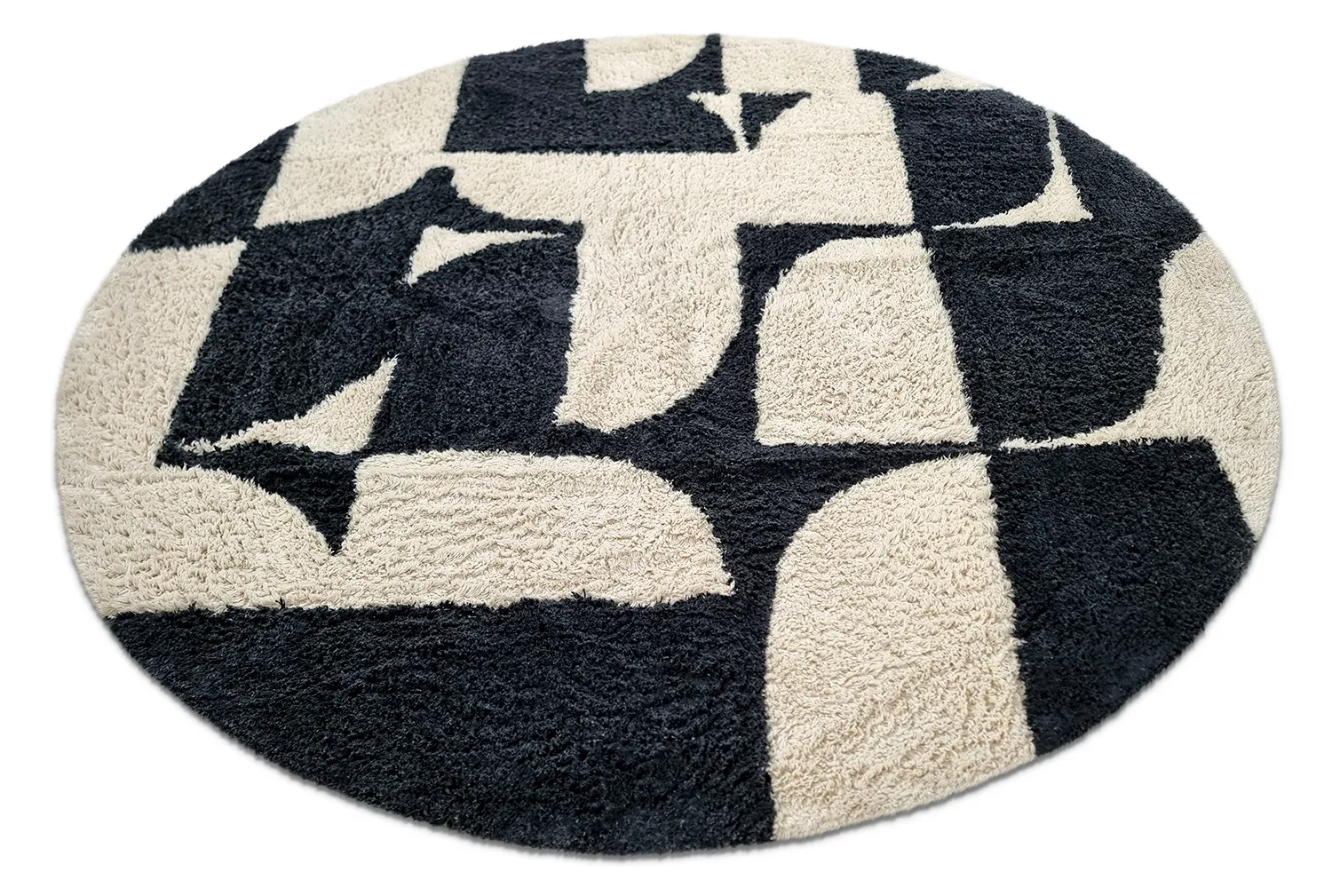 Tapis rond - Siberia Natural Cotton Shaggy (blanc cassé/noir)