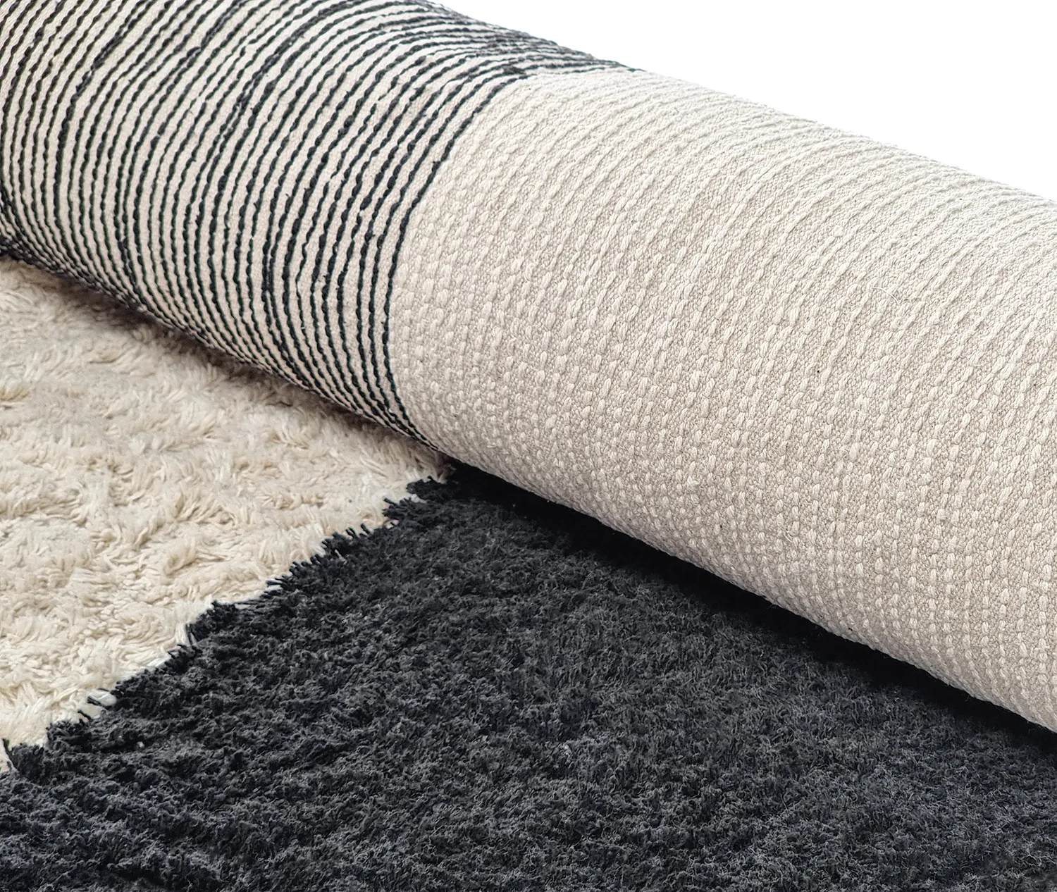 Tapis rond - Siberia Natural Cotton Shaggy (blanc cassé/noir)