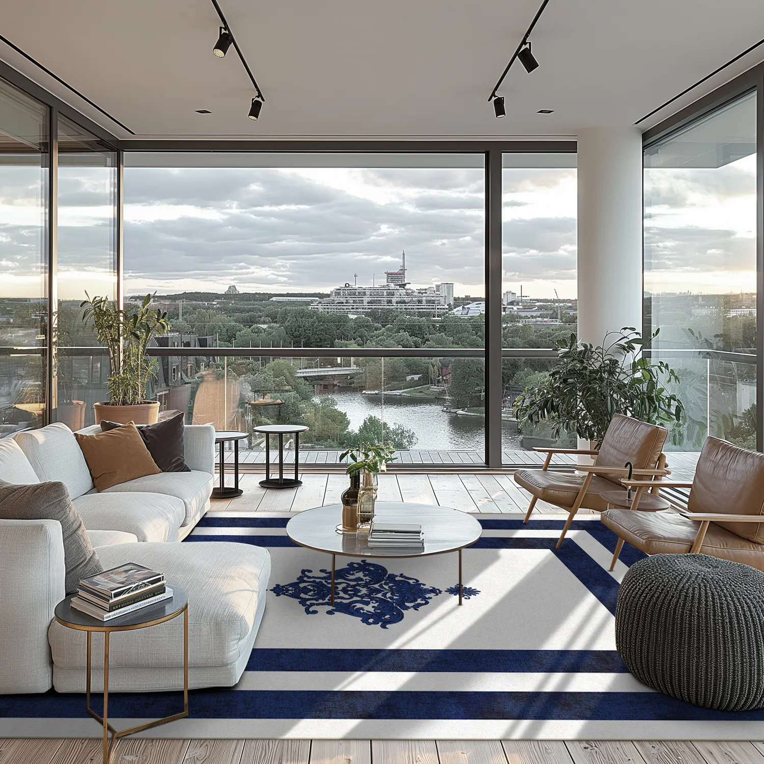 Wilton-Teppich - Soros (blau/weiß)