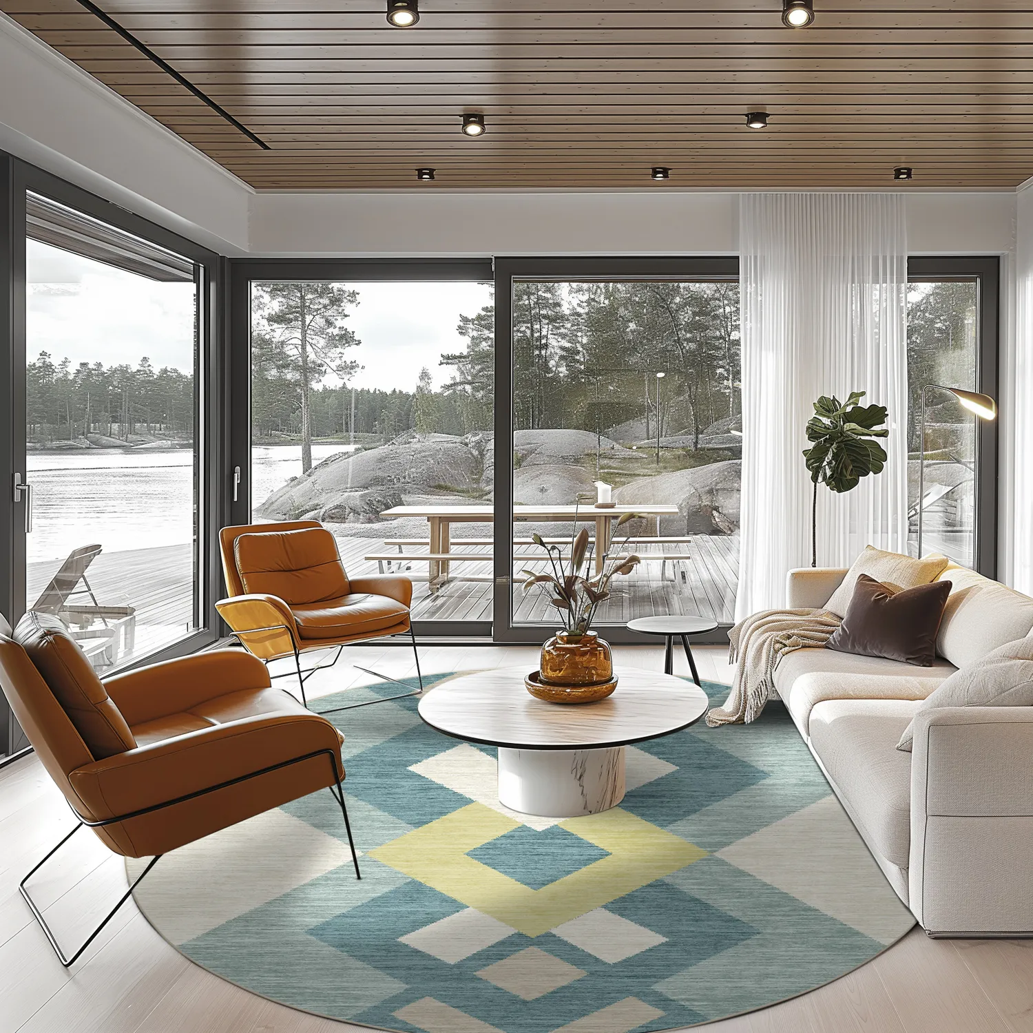 Rund Teppich - Temara (blau/bunt)