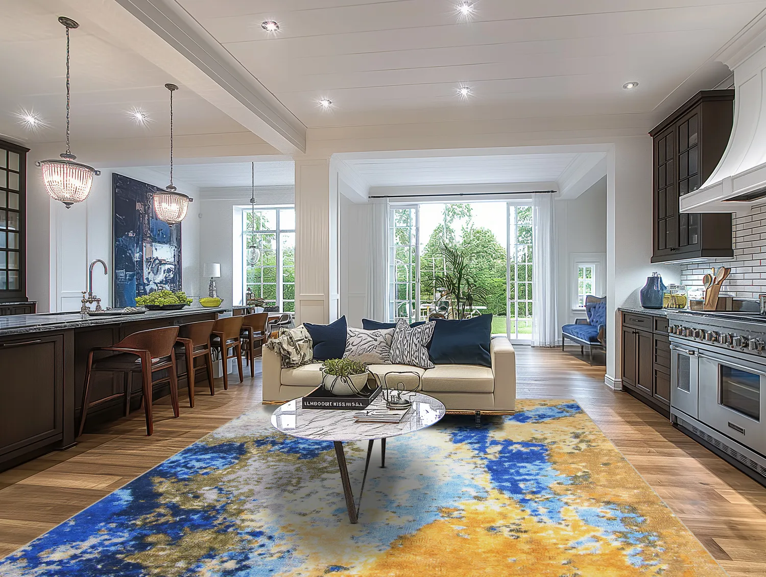 Wilton-Teppich - Travale (blau/gelb/multi)