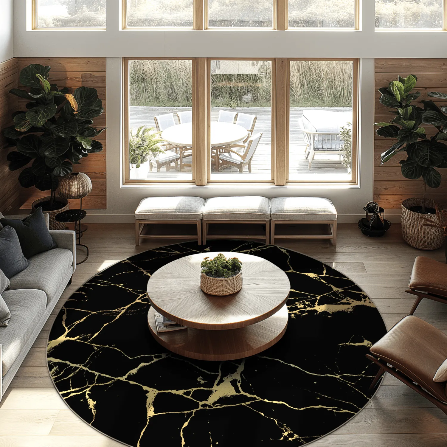 Rund Teppich - Vieste (schwarz/gold)