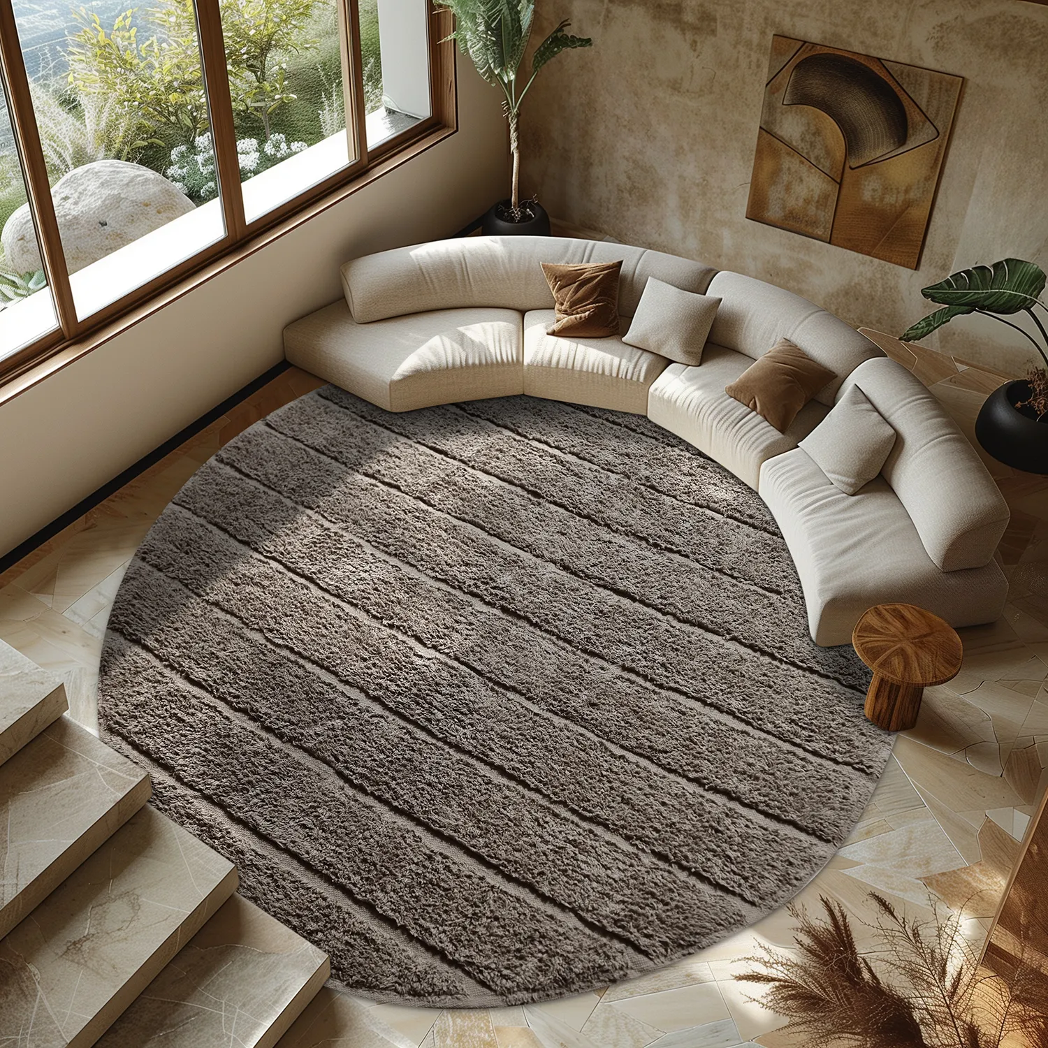 Runde Teppiche - Willow Natural Cotton Shaggy (taupe)