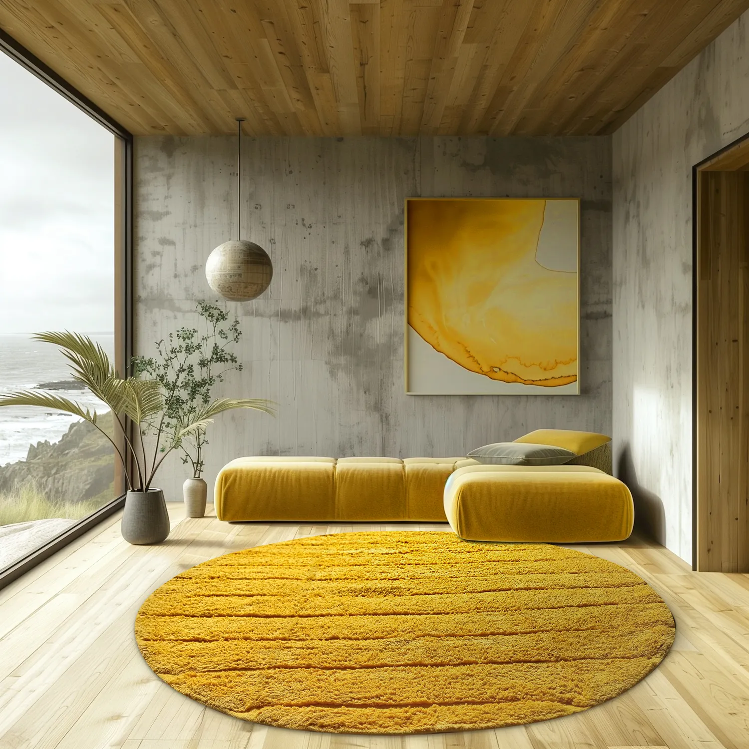 Runde Teppiche - Willow Natural Cotton Shaggy (Gelb)