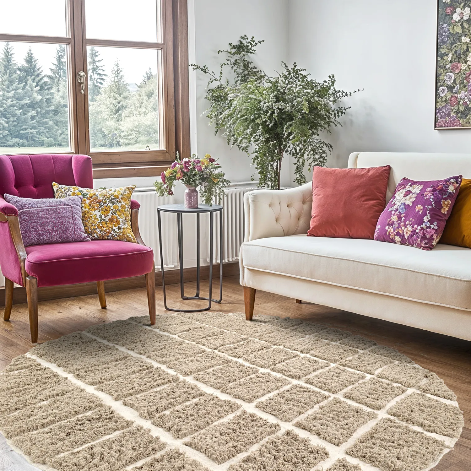 Rund Teppich - Zola Natural Cotton Shaggy (beige)