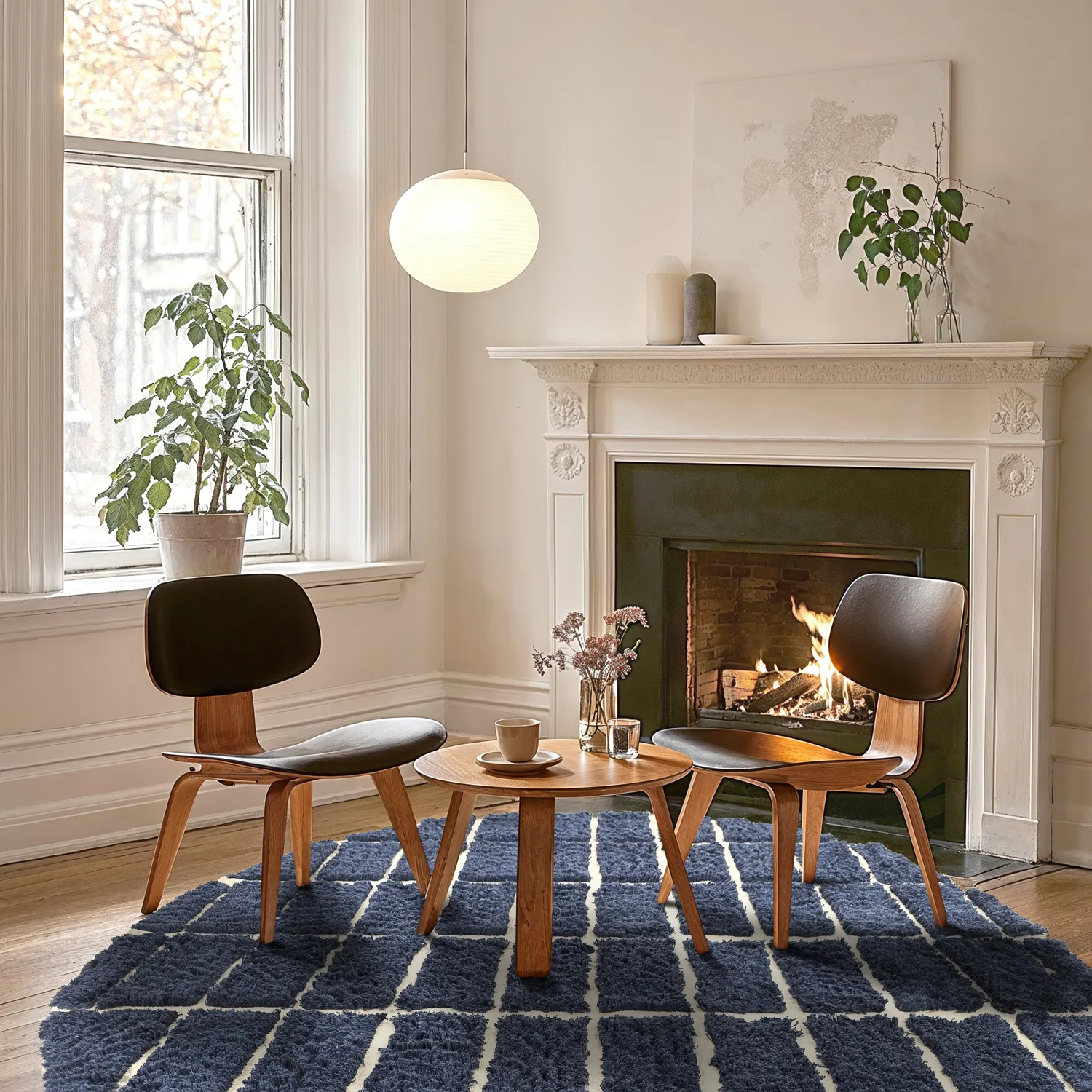 Rund Teppich - Zola Natural Cotton Shaggy (blau)