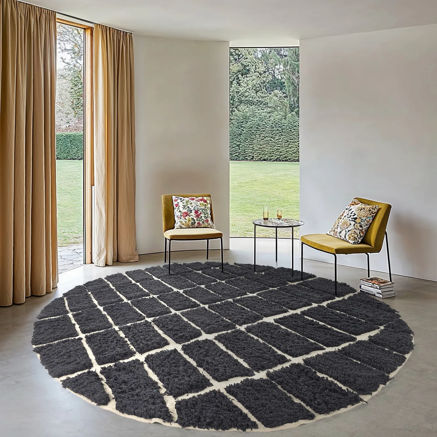 Tapis rond - Zola Natural Cotton Shaggy (gris foncé)