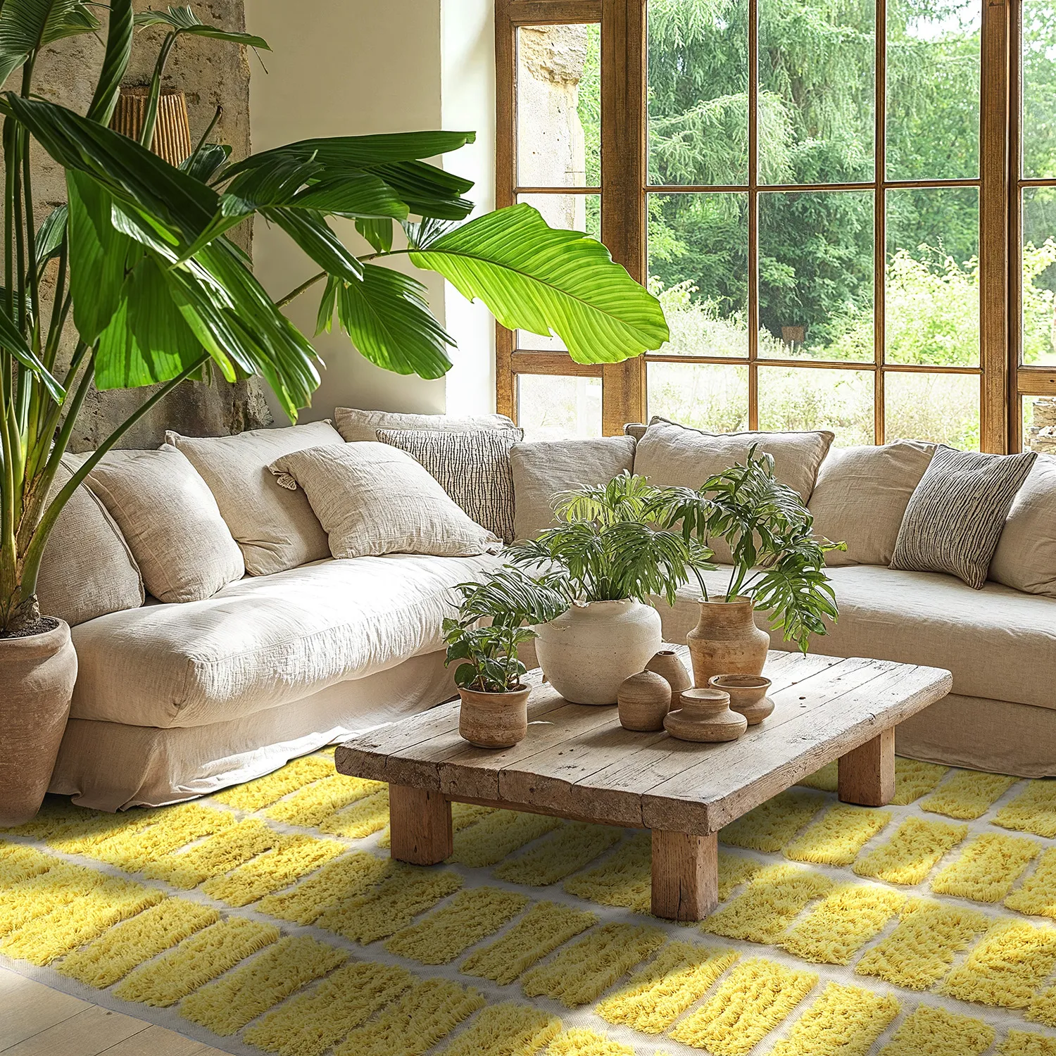 Tapis à poils longs - Zola Natural Cotton Shaggy (jaune)